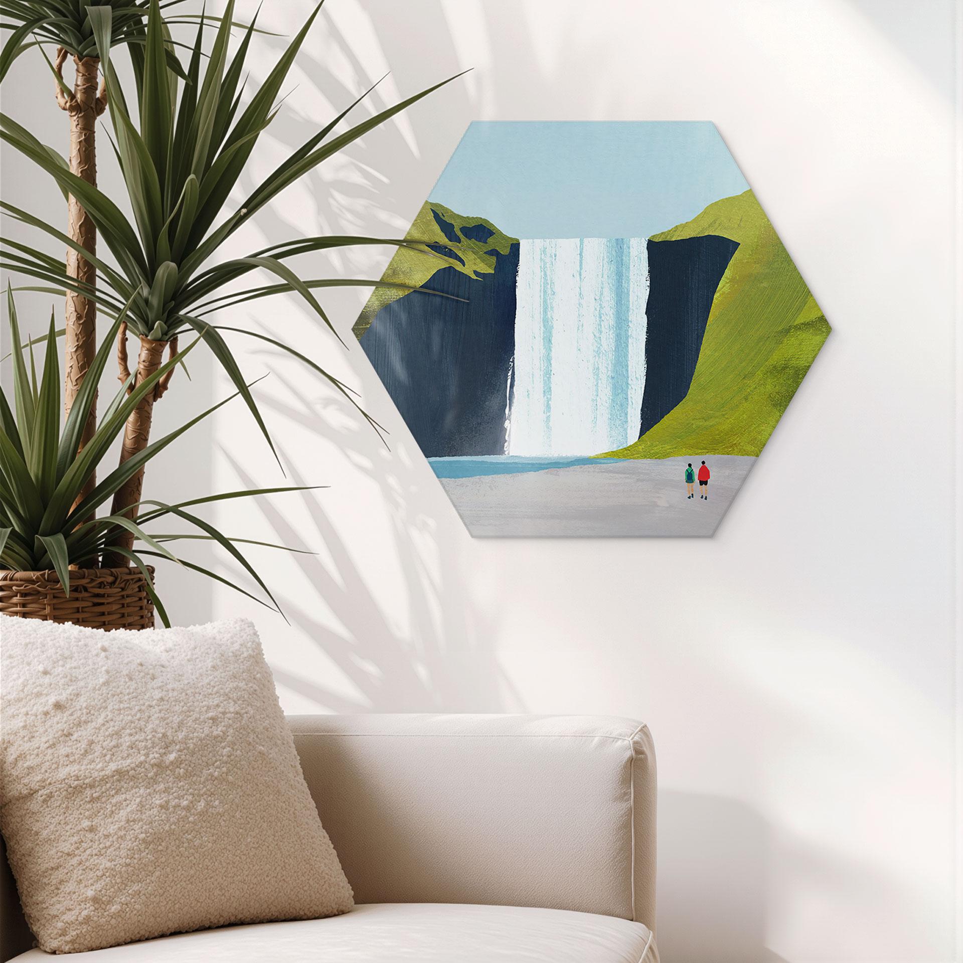 Hexagon Billede Vandfald i bjergene - Rivers - Alu-Dibond