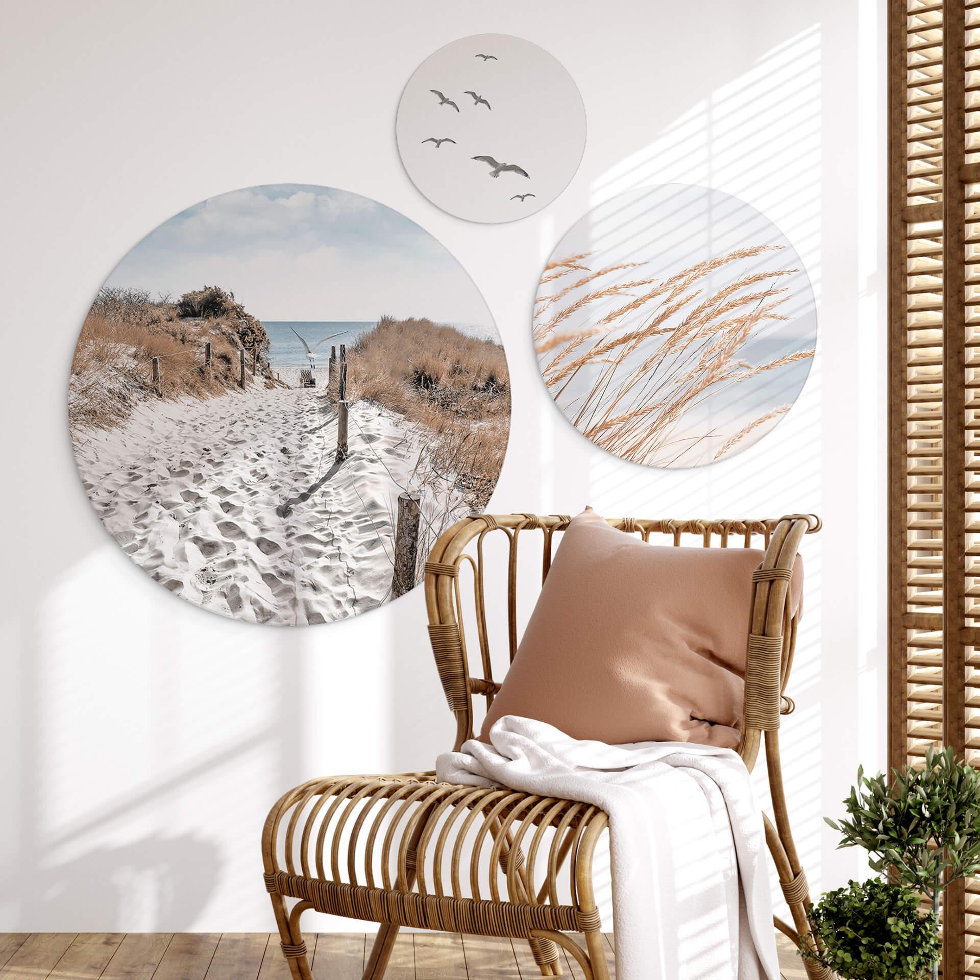 Vægcirkel Sea Breeze on the Coast-sæt (3 dele) – print på aluminium (Alu-Dibond)