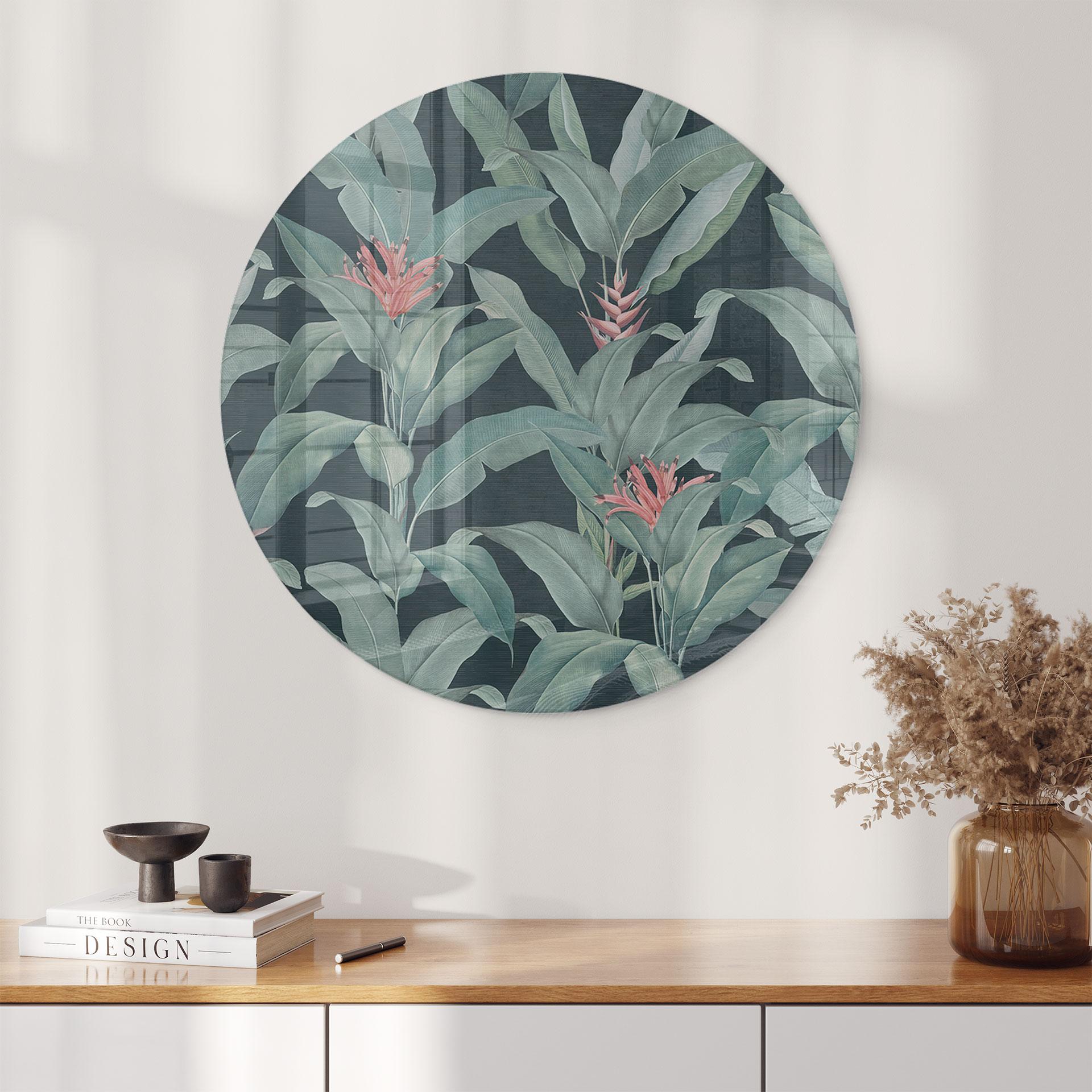 Glasbillede - Urban Jungle Tropical Leaves Green - Bloomery Decor - Round