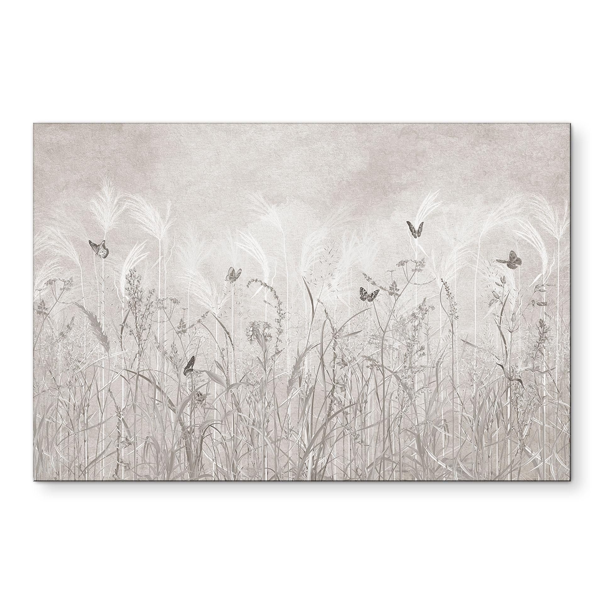 Wandbild Wildblumenwiese mit Schmetterlingen im skandinavischen Design - Ms Tiff - Alu-Dibond