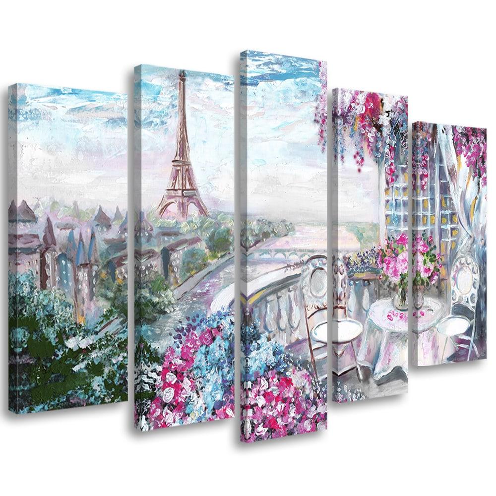 5 stykke lærredstryk, Paris Eiffeltårnet - Landskab - Pastel