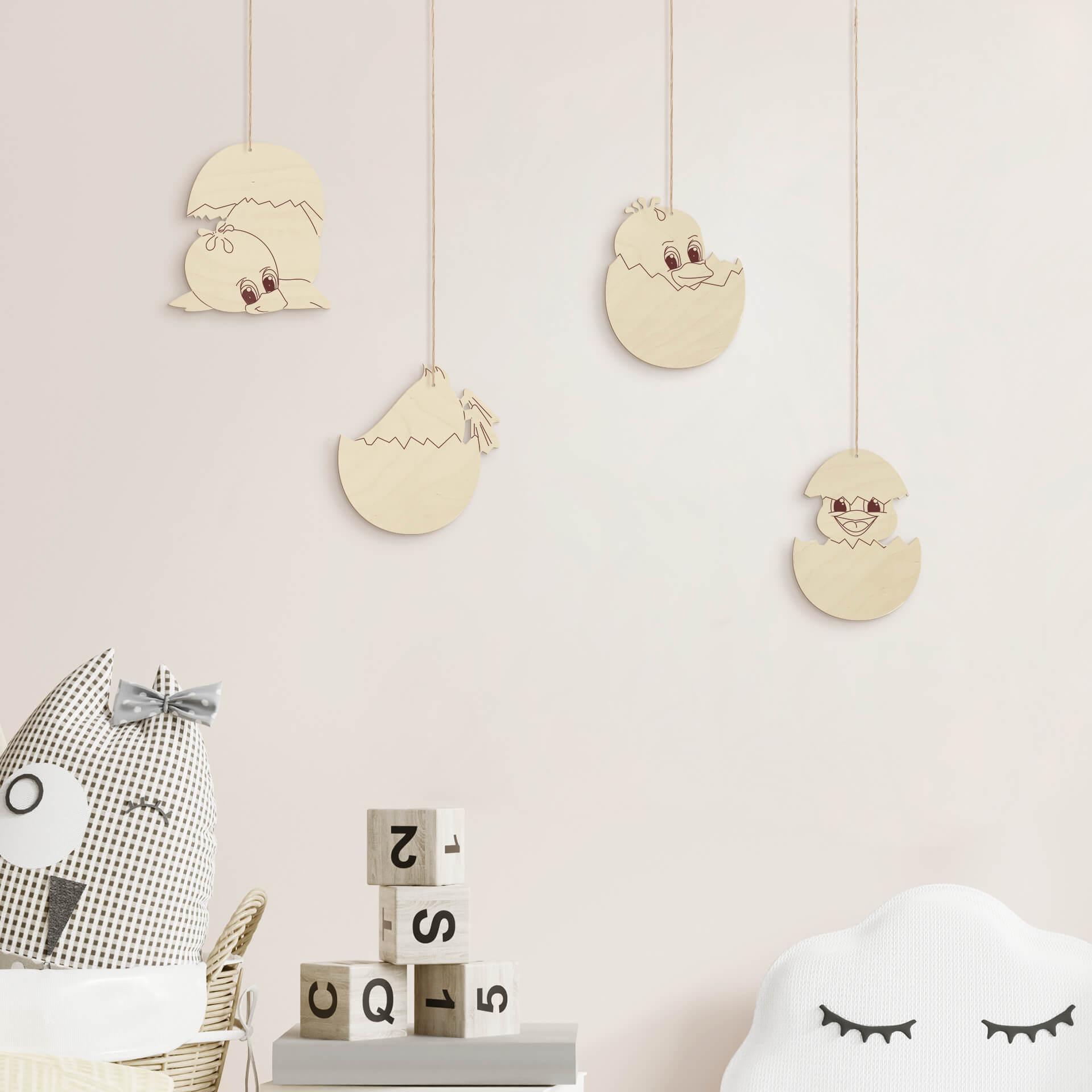 Set de pollitos para decorar el árbol (4 piezas) con colgador