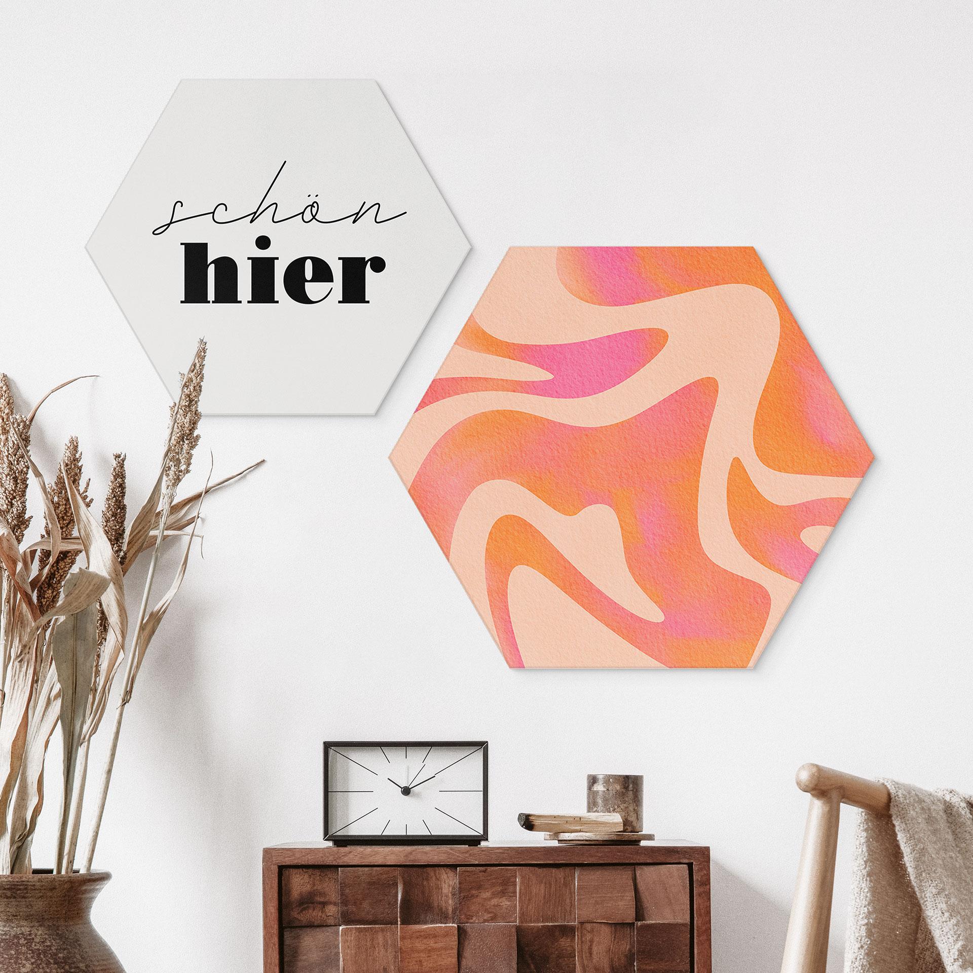 Hexagon Dibond Abstrakte bølger i ferskenfarve - Bloom