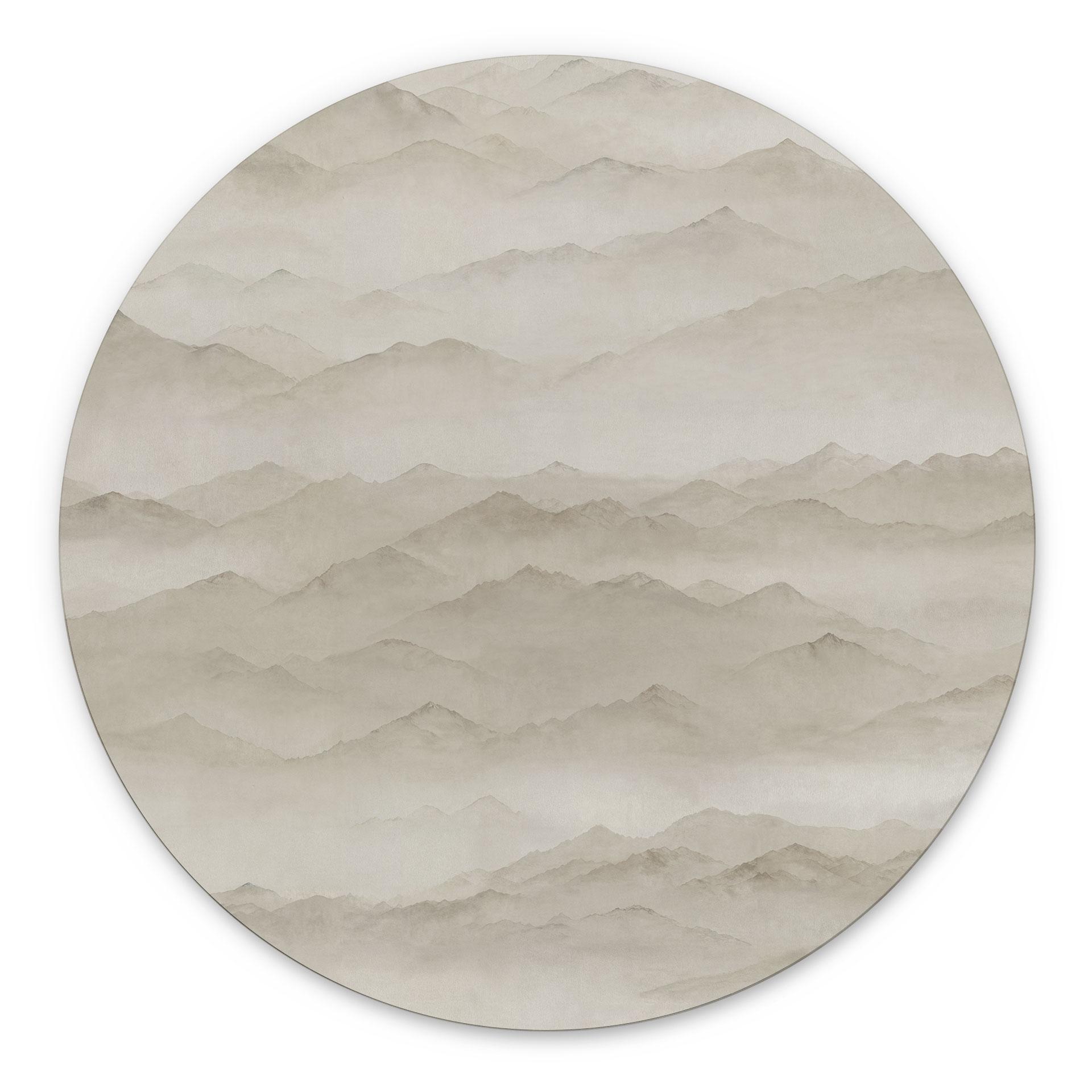 Stampa per Pareti Roerich Peaks - Paesaggio Montano Beige - Sir Edward x Grigory Gladarev - Alu-Dibond Rotondo