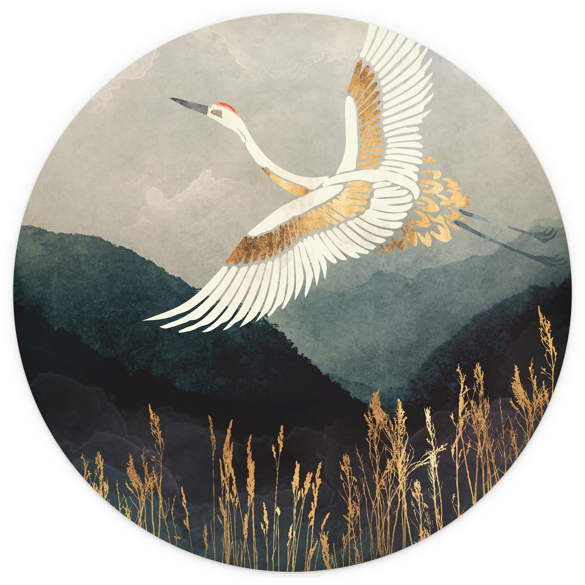 Behangcirkel SpaceFrog Designs - Elegante Kraanvogel - Japandi - vliesbehang/zelfklevend vliesbehang