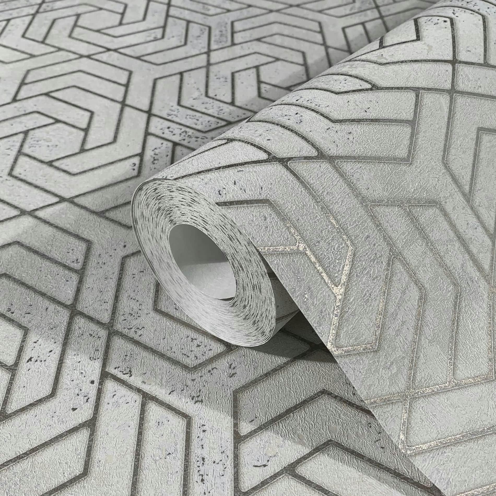 3D-look grå grafisk non-woven tapet
