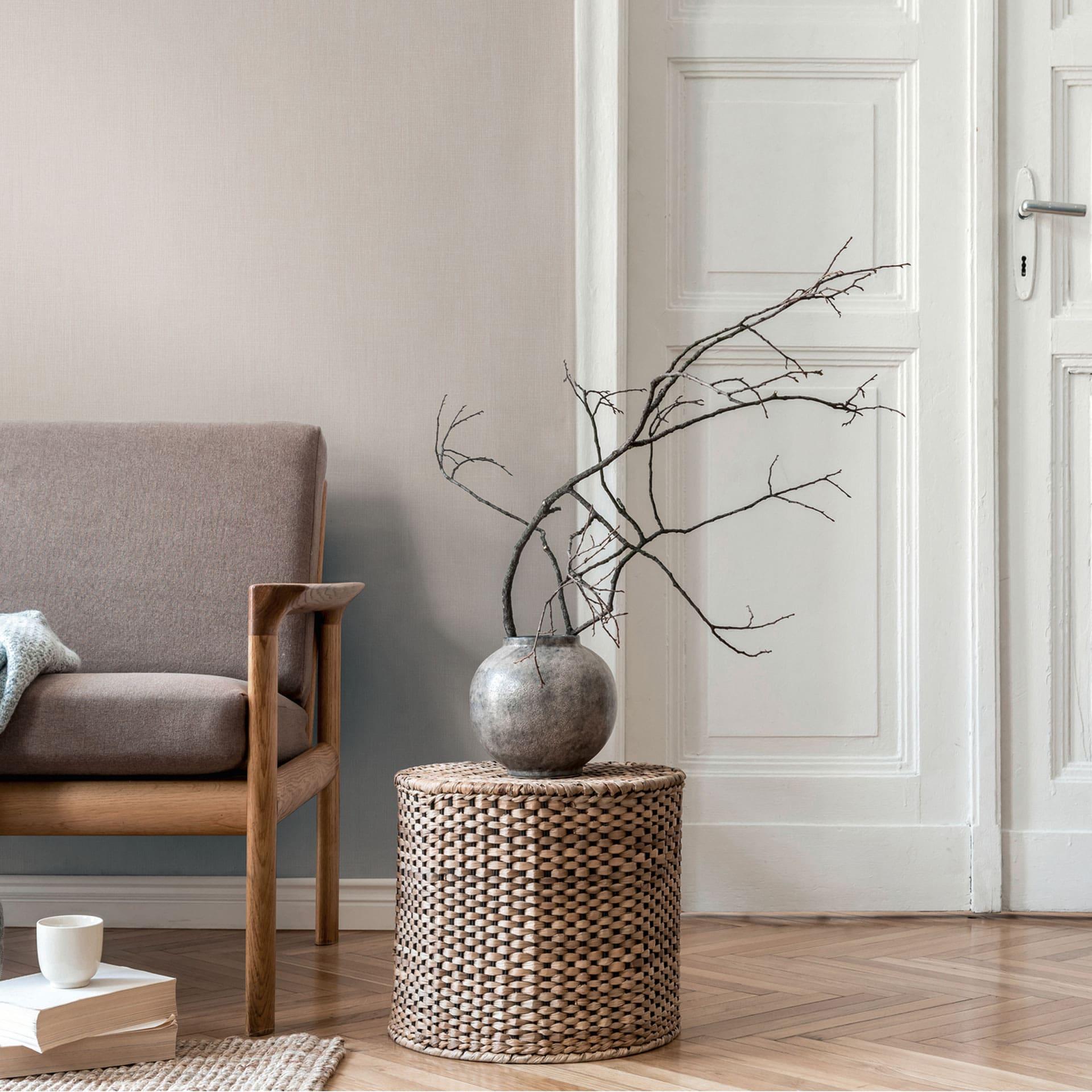 Unit tapet med hørstruktur beige - almindeligt mat moderne stof tapet