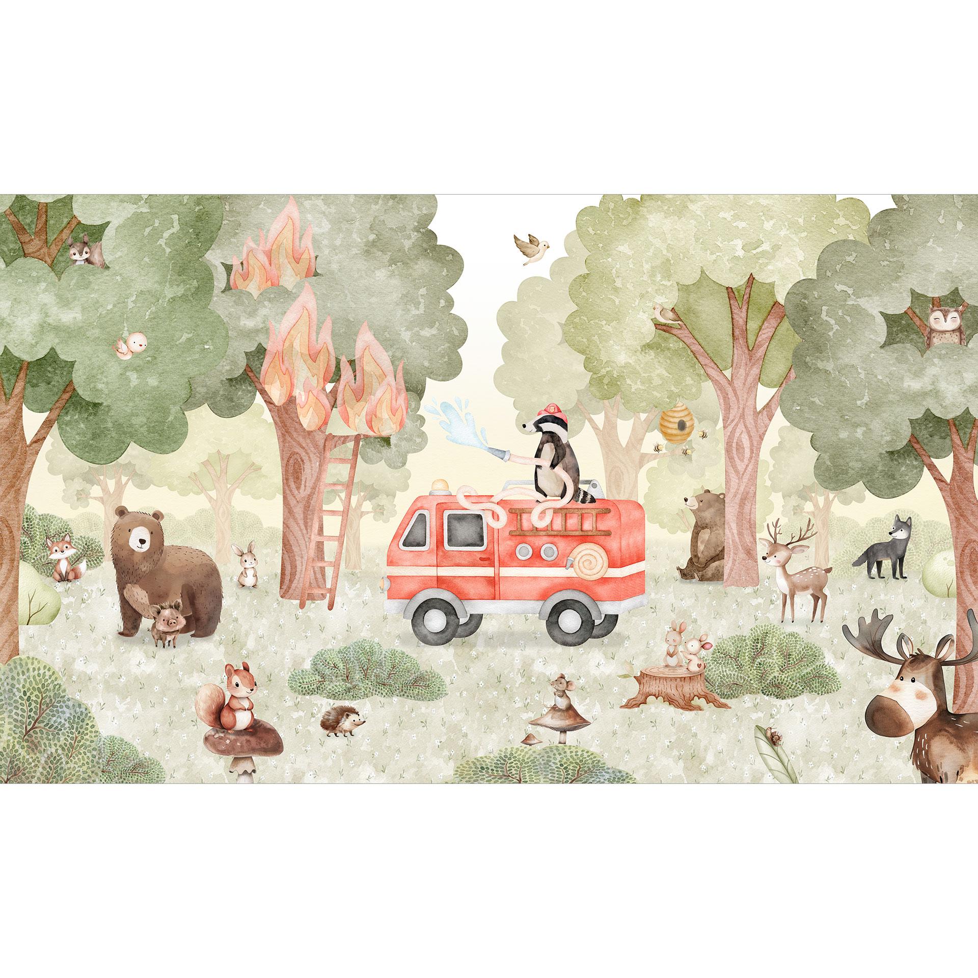 Kinderkamer Fotobehang Dieren Brandweer in het Bos - Oliver Robins