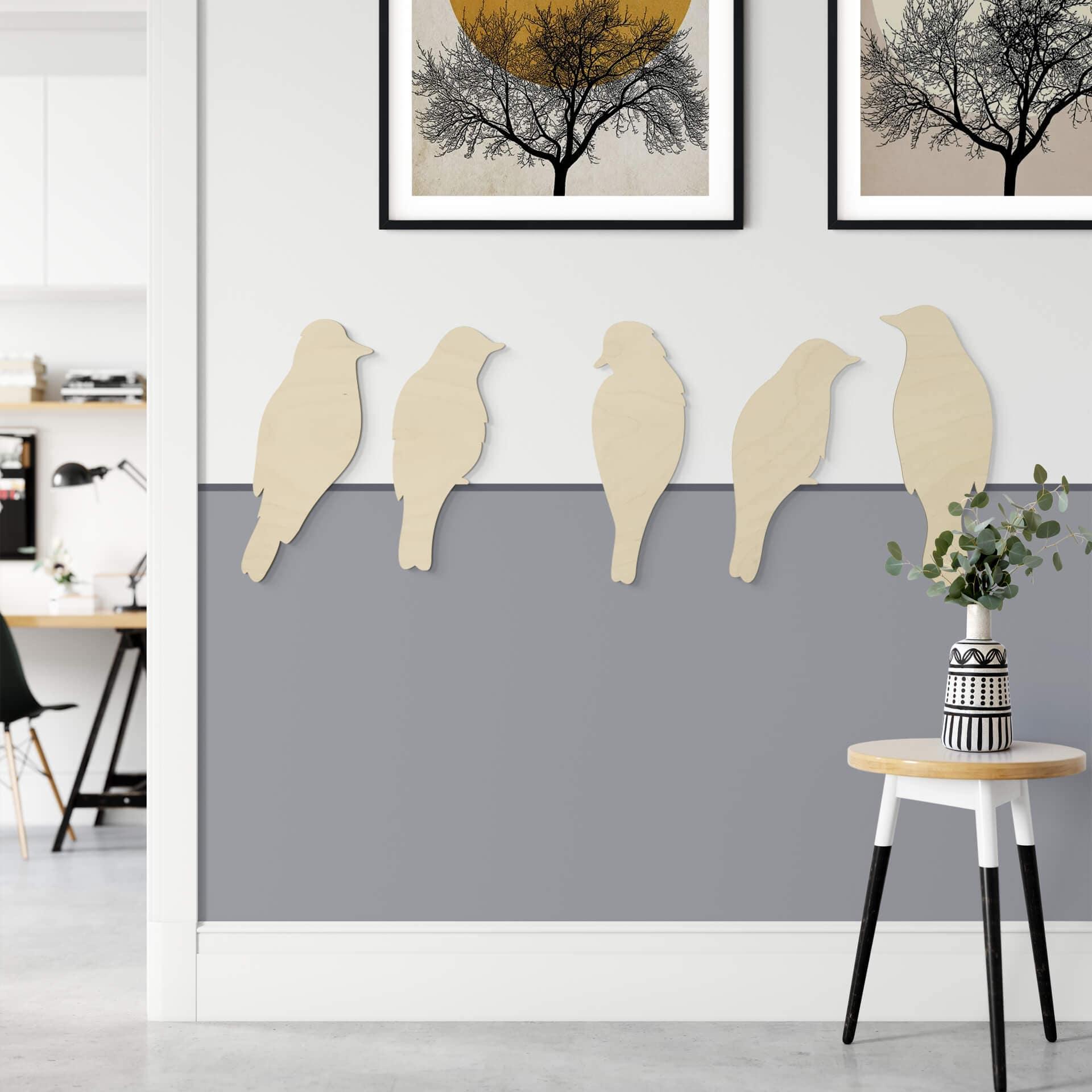 Decoración en madera de álamo - familia de pájaros (5 piezas)