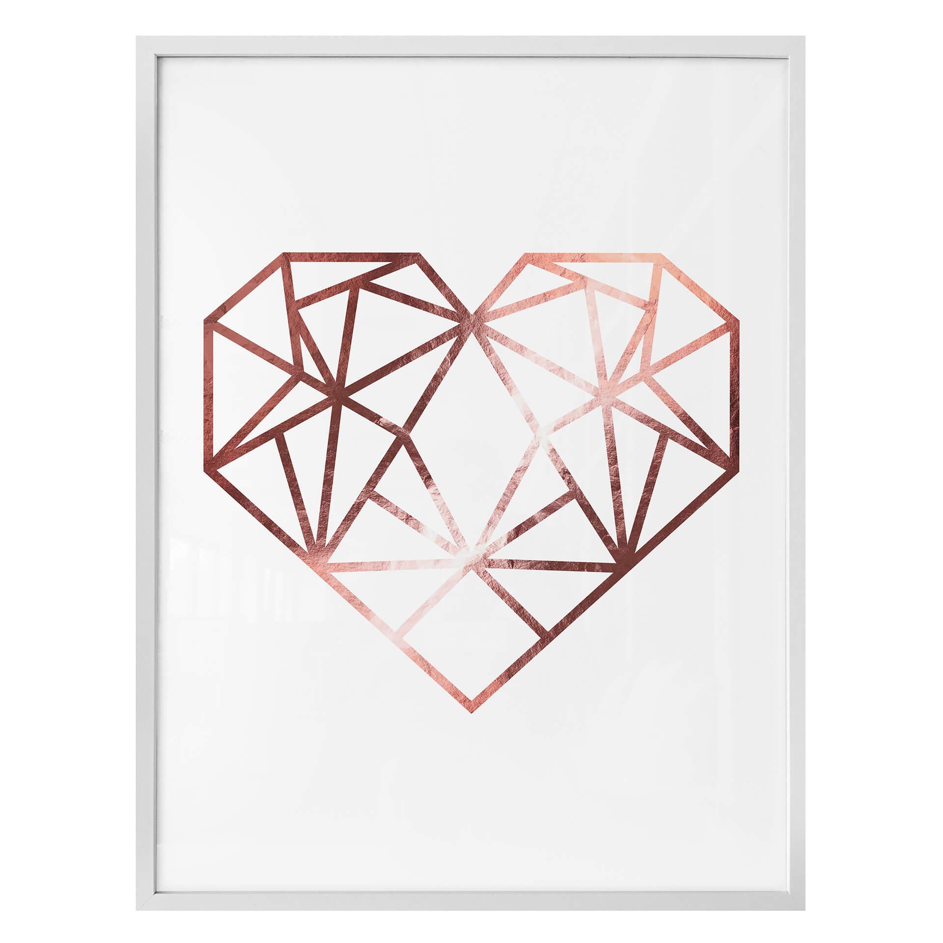 Plakat - Origami hjerte- rosaguldeffekt