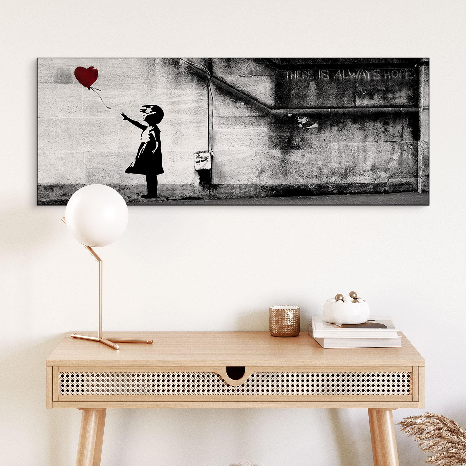 Billede Banksy - Pige med ballon - Panorama – print på aluminium (Alu-Dibond)
