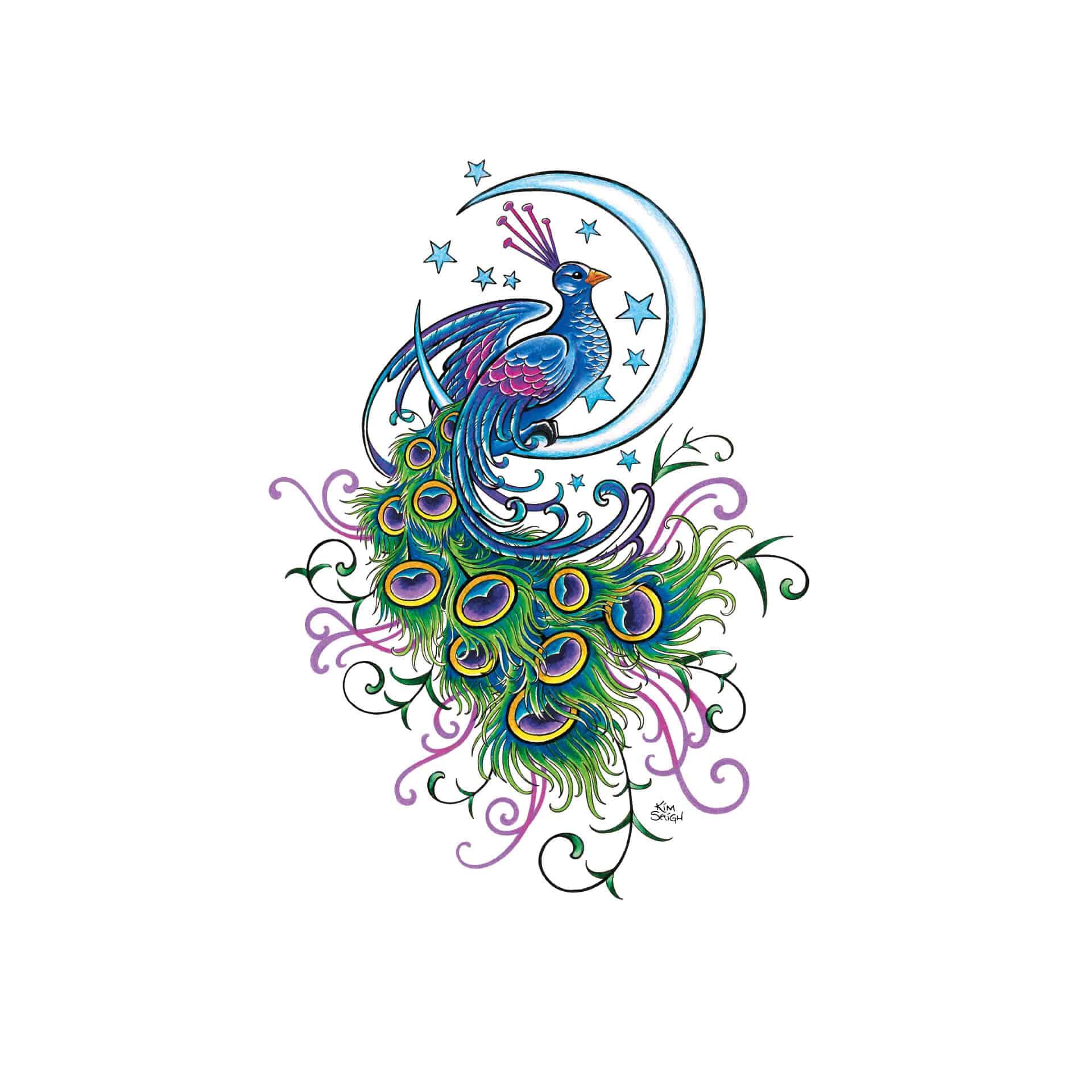 Wandtattoo LA Ink Pfau im Mond
