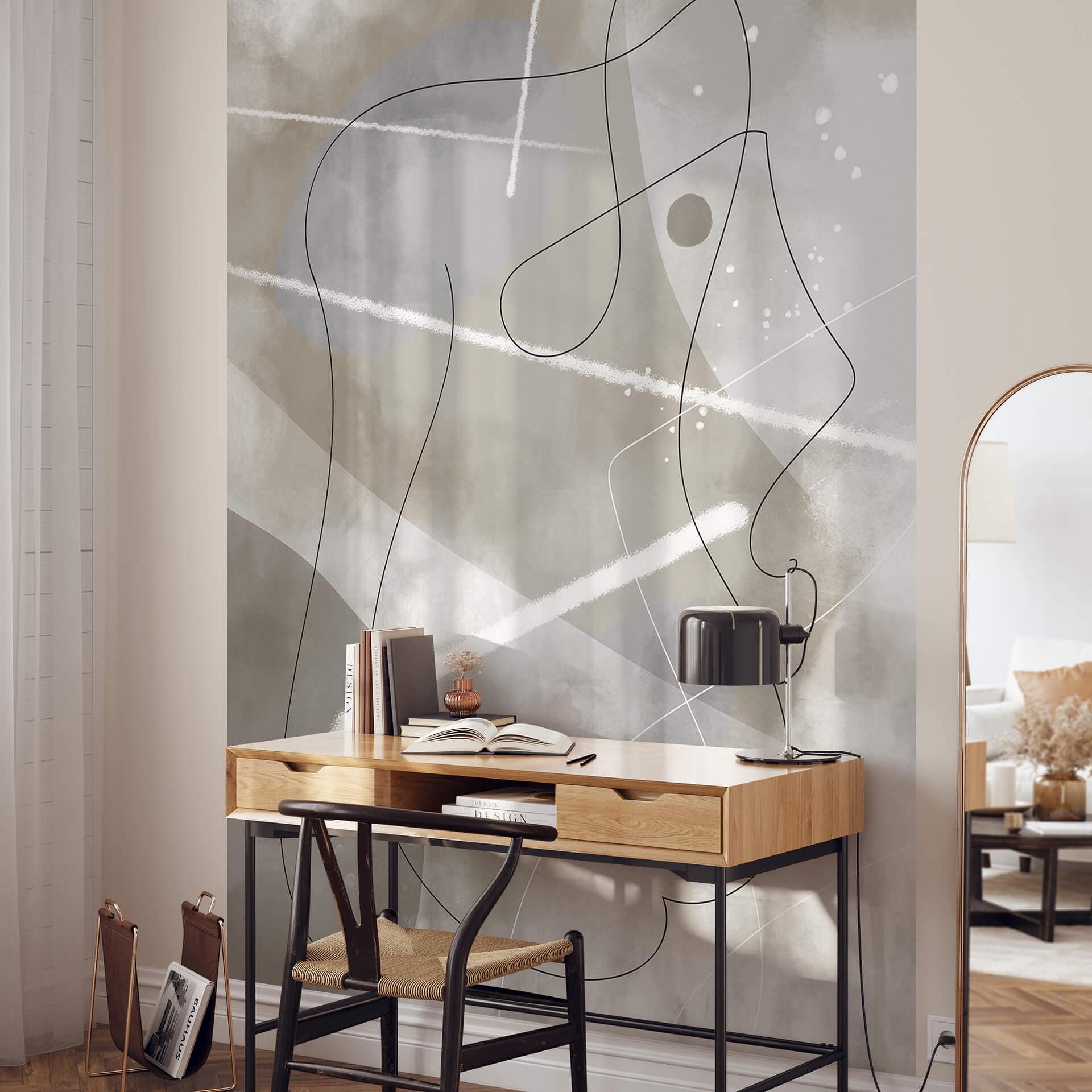 Fototapet 1X Studio - Line Art Silhuet af en kvinde - Abstrakt og grafisk