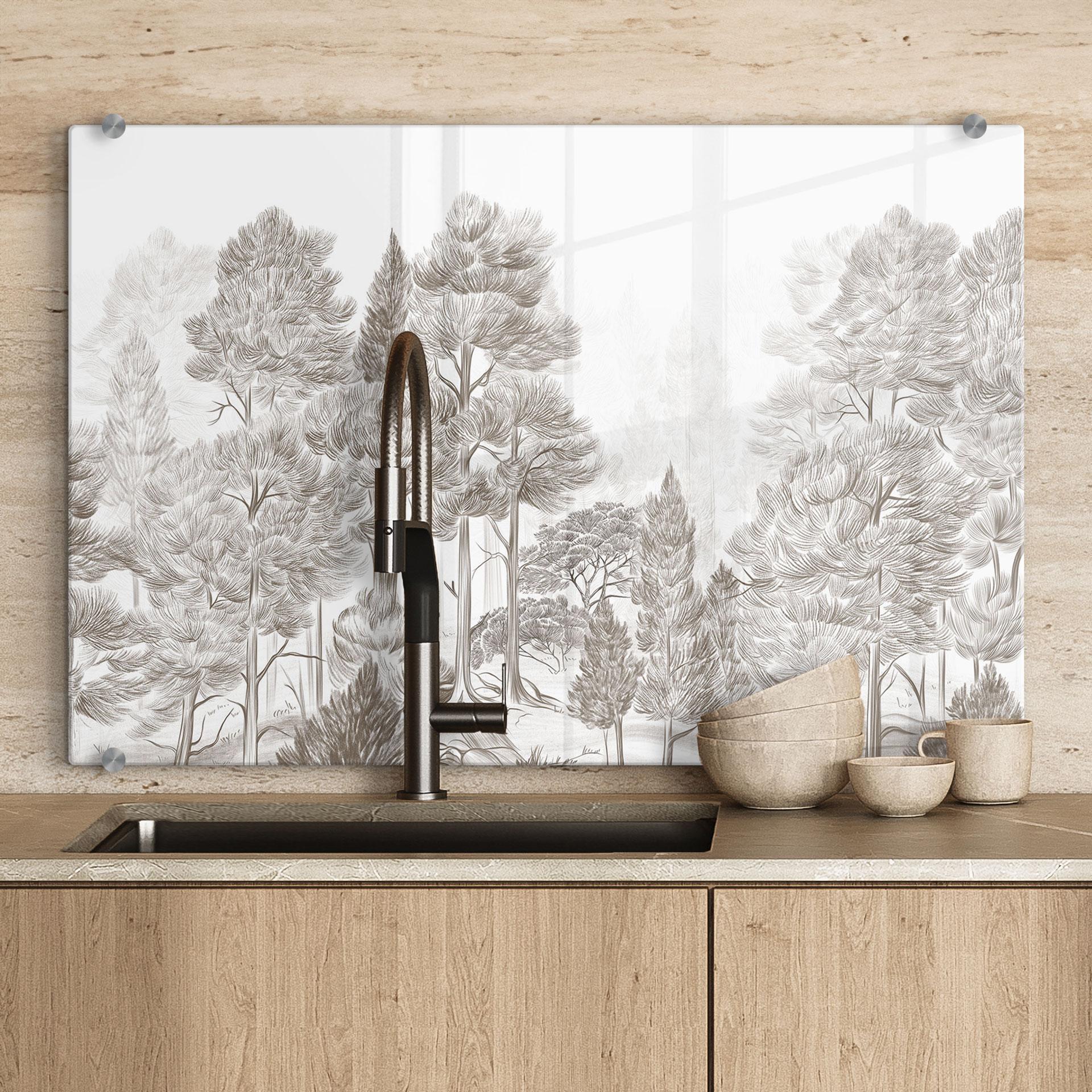 Spatscherm bos met boslandschap in beige - Ms Tiff