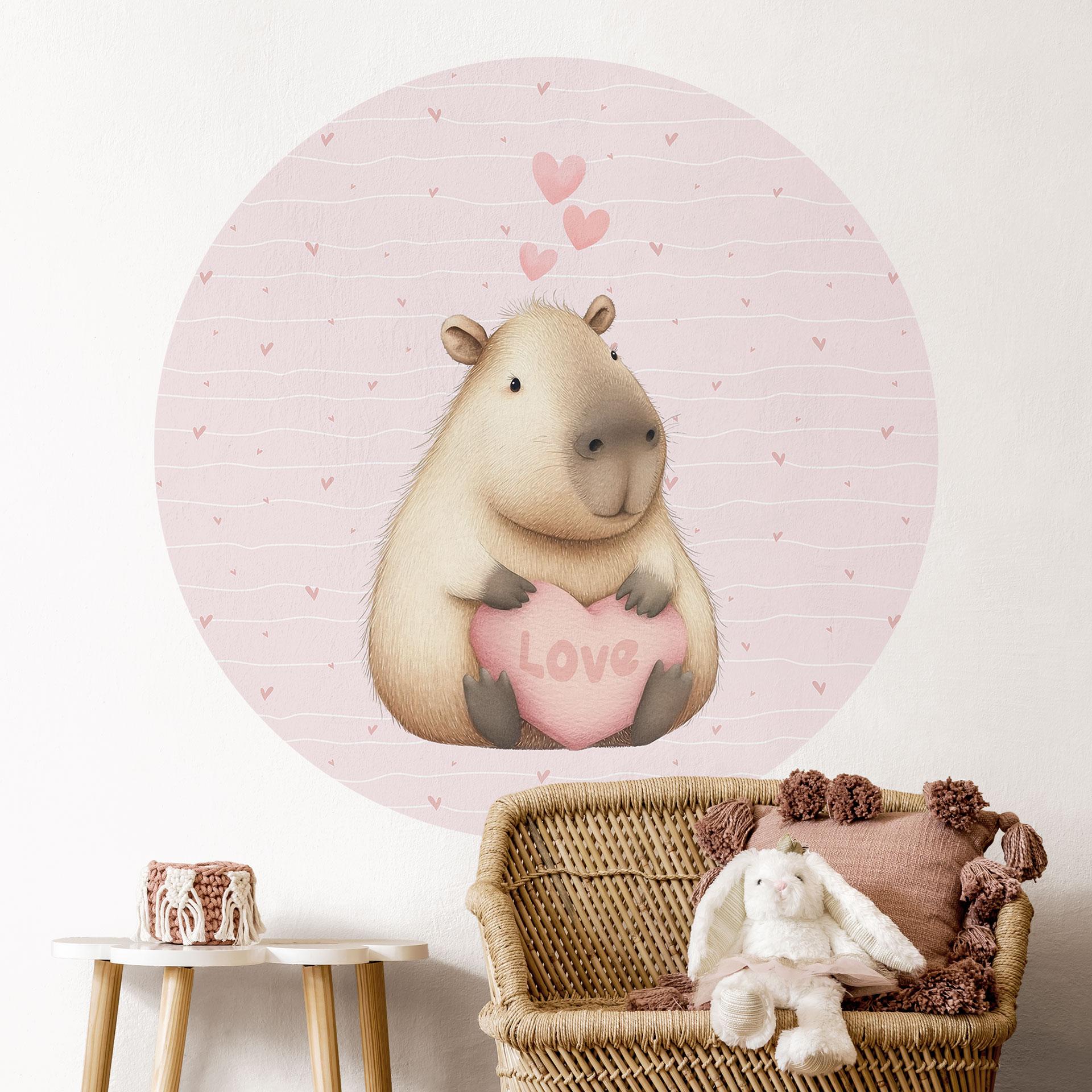 Capybara Wallsticker med kærlighedshjerte - Rund