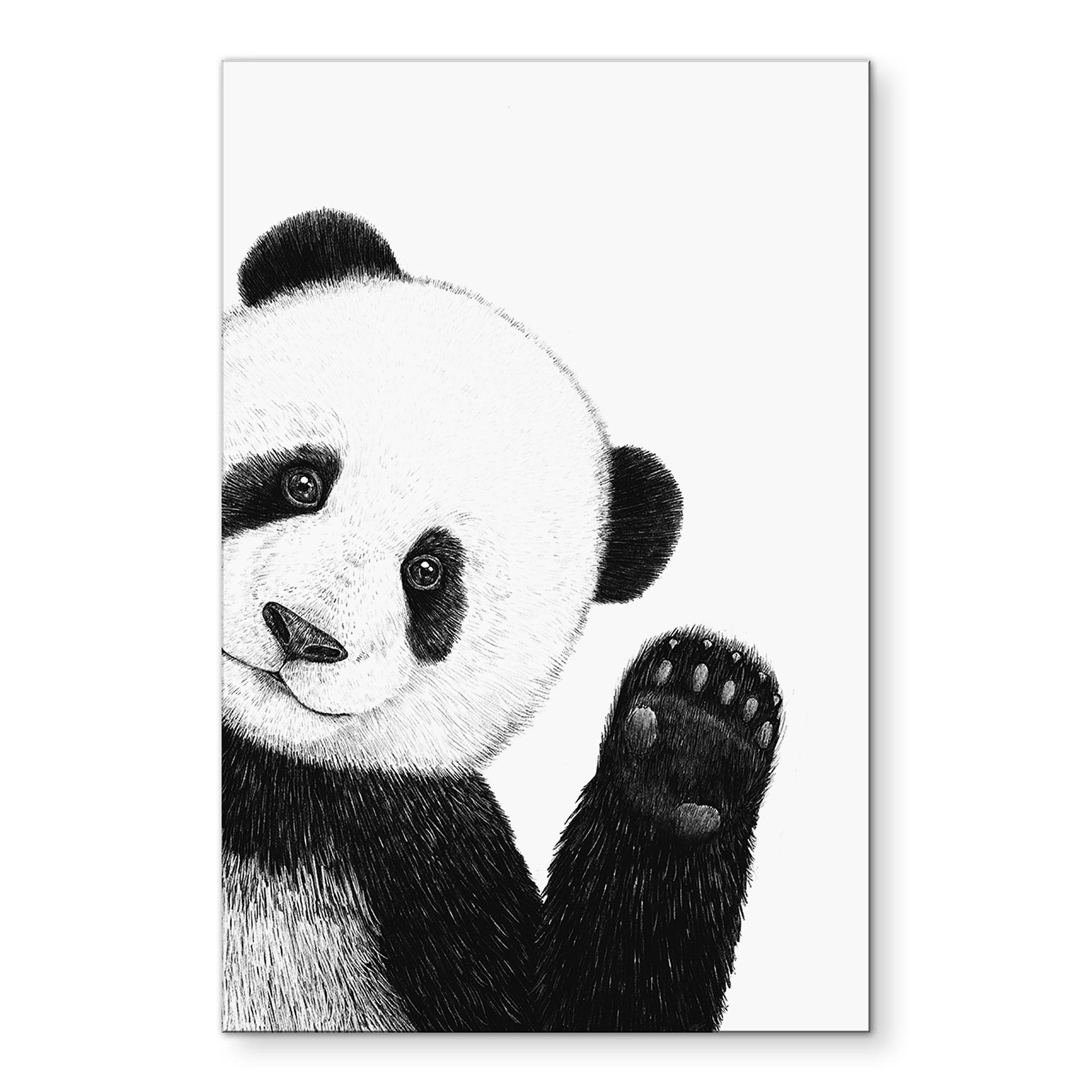 Vægmaleri vinkende panda - Korenkova – print på aluminium (Alu-Dibond)