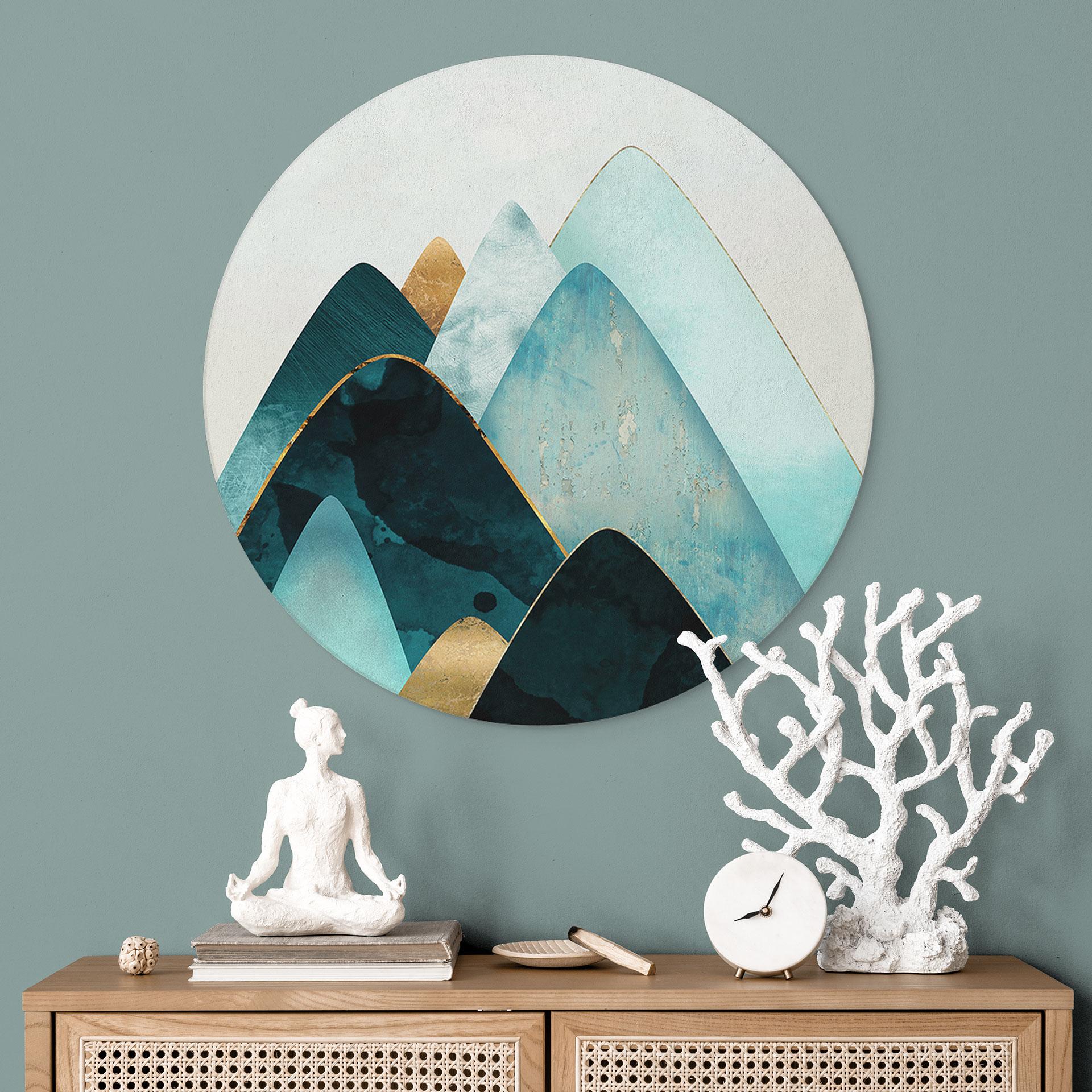vægdekoration Abstrakte bjerge i guld og blå - SpaceFrog Designs – print på aluminium