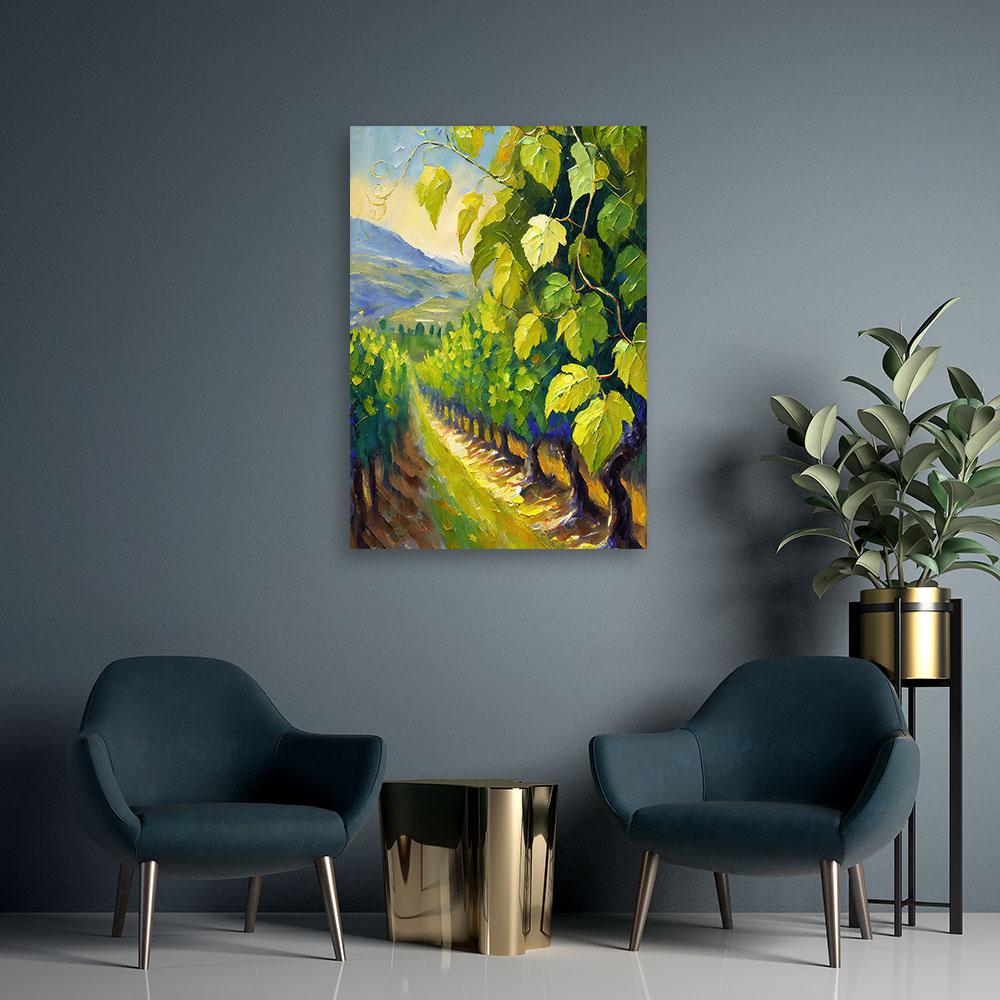Canvasbillede, vinmarkens drueblade malet