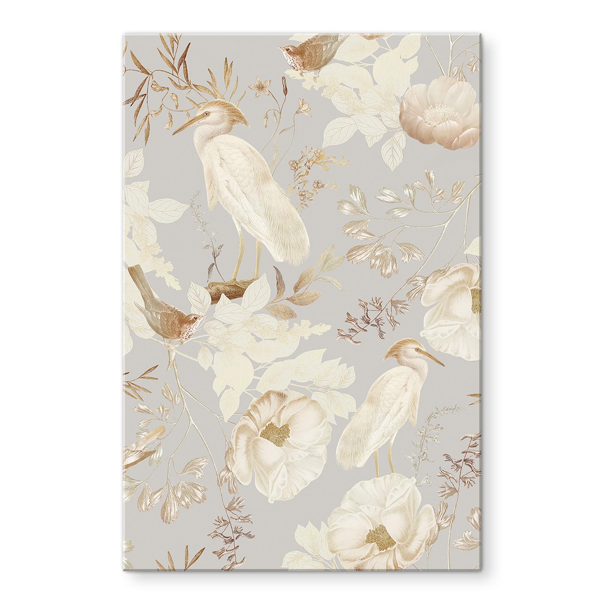 Akrylbillede Fugle blandt hvide blomster - UN Designs