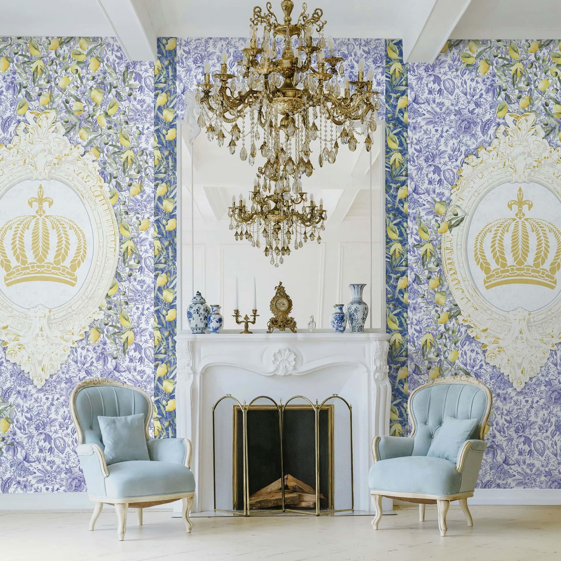 Fotobehang kroon, citroenen bloemen natuur mat in wit voor woonkamer 2,70 x 1,59m