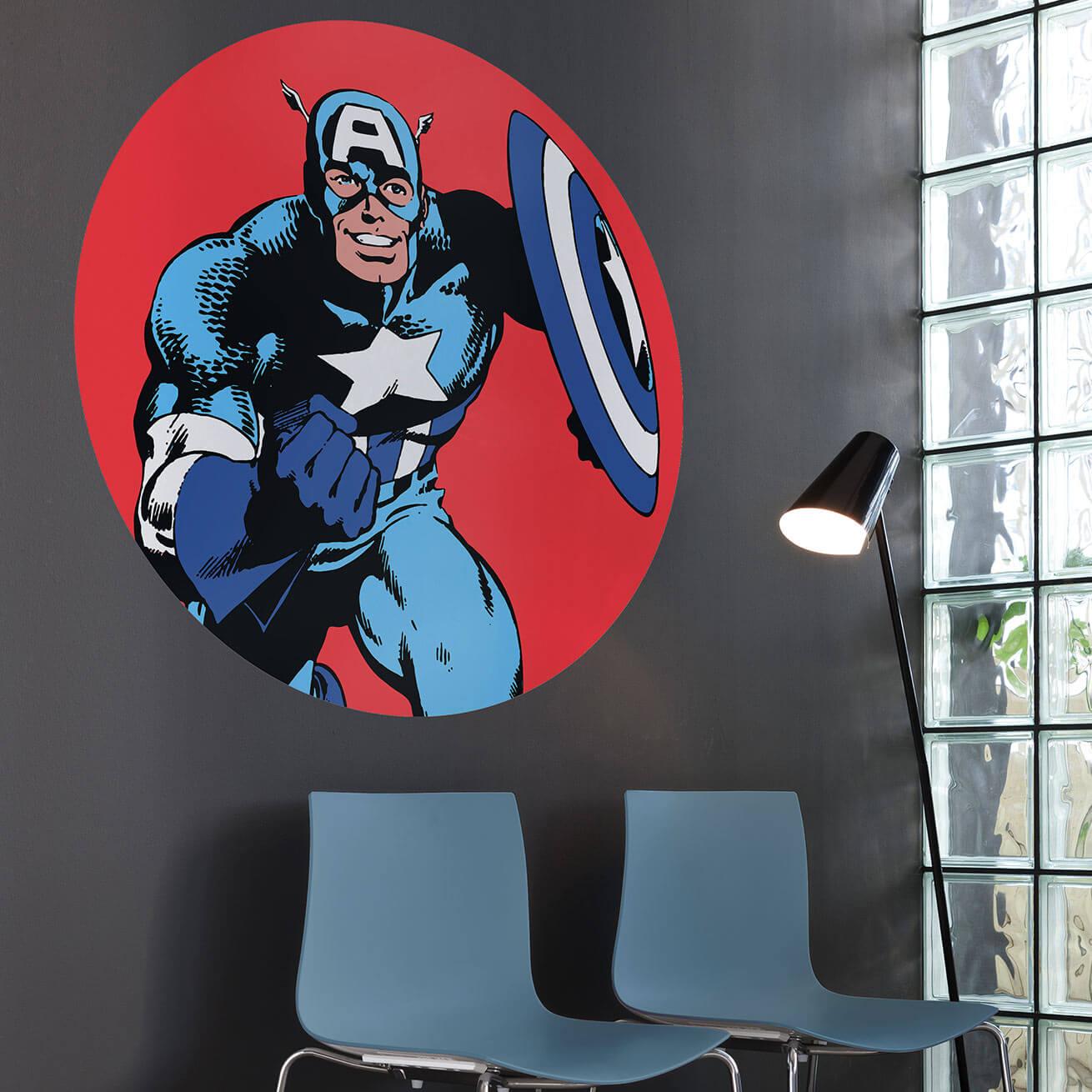 Zelfklevend Vliesbehang - Marvel PowerUp Captain America - 125 x 125 cm
