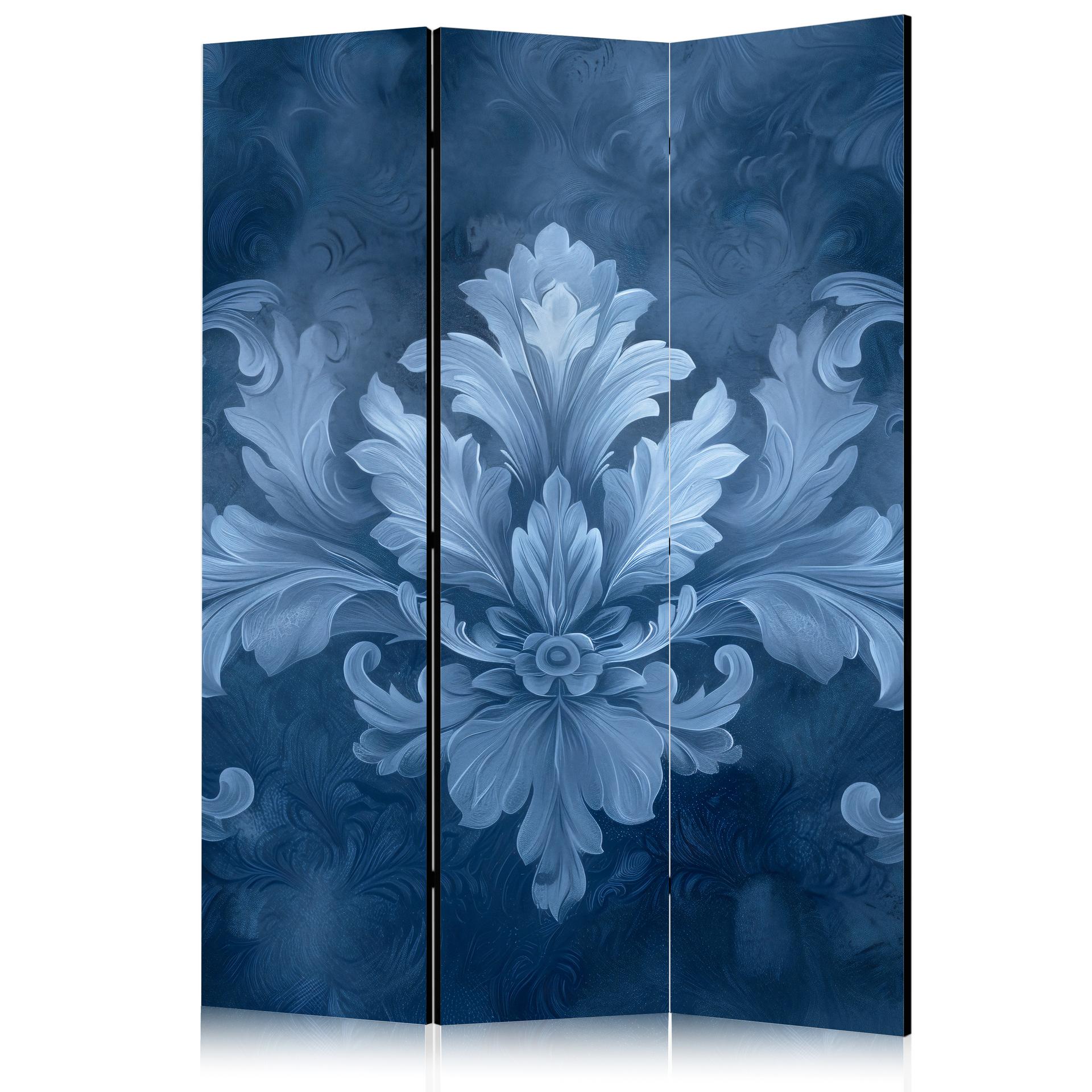 Paravent, Raumteiler freistehend, Trennwand - Ornament in Blue and Cool Colors. Dark Blue Decoration