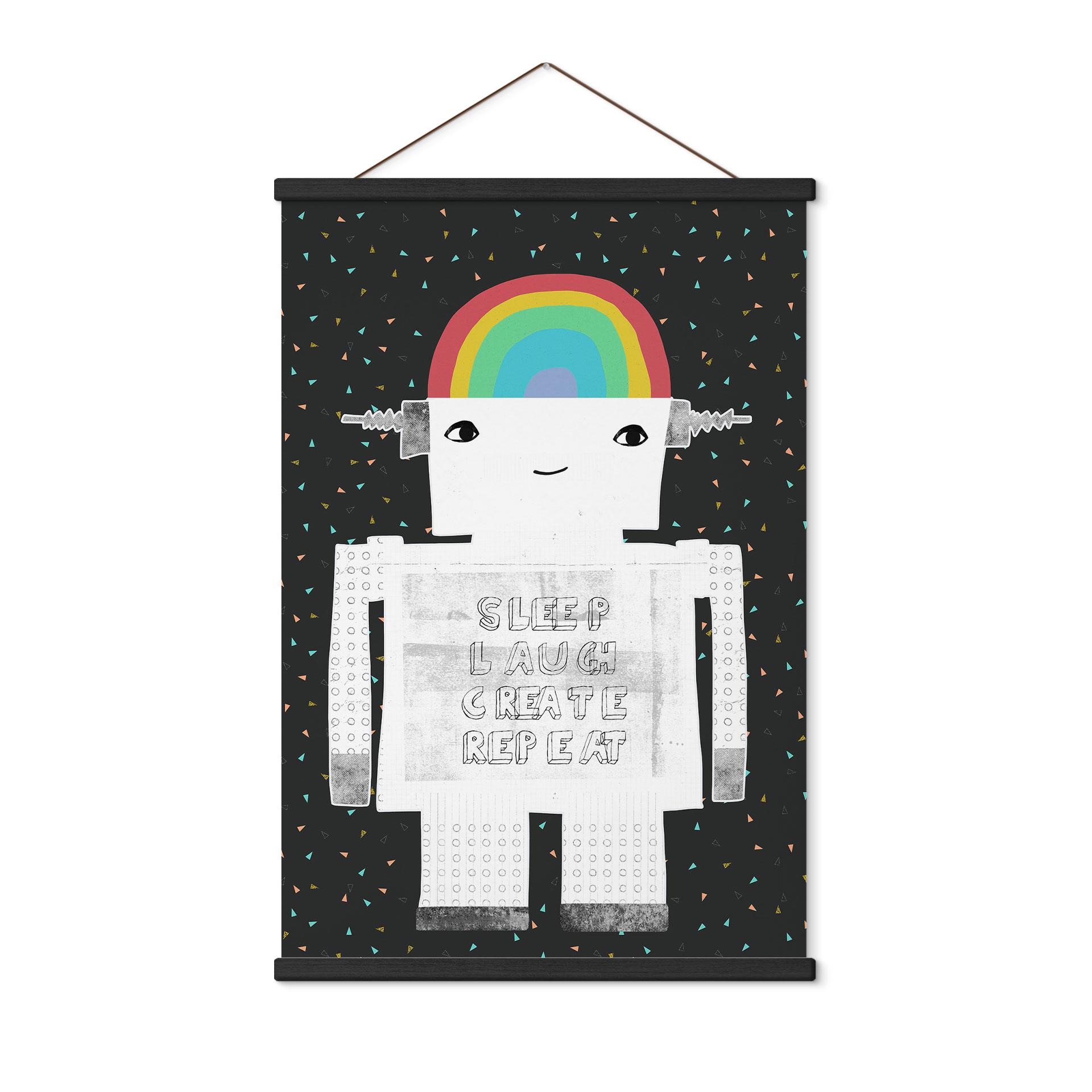 Tekstil plakat regnbuerobot Sleep Laugh Create - Treechild