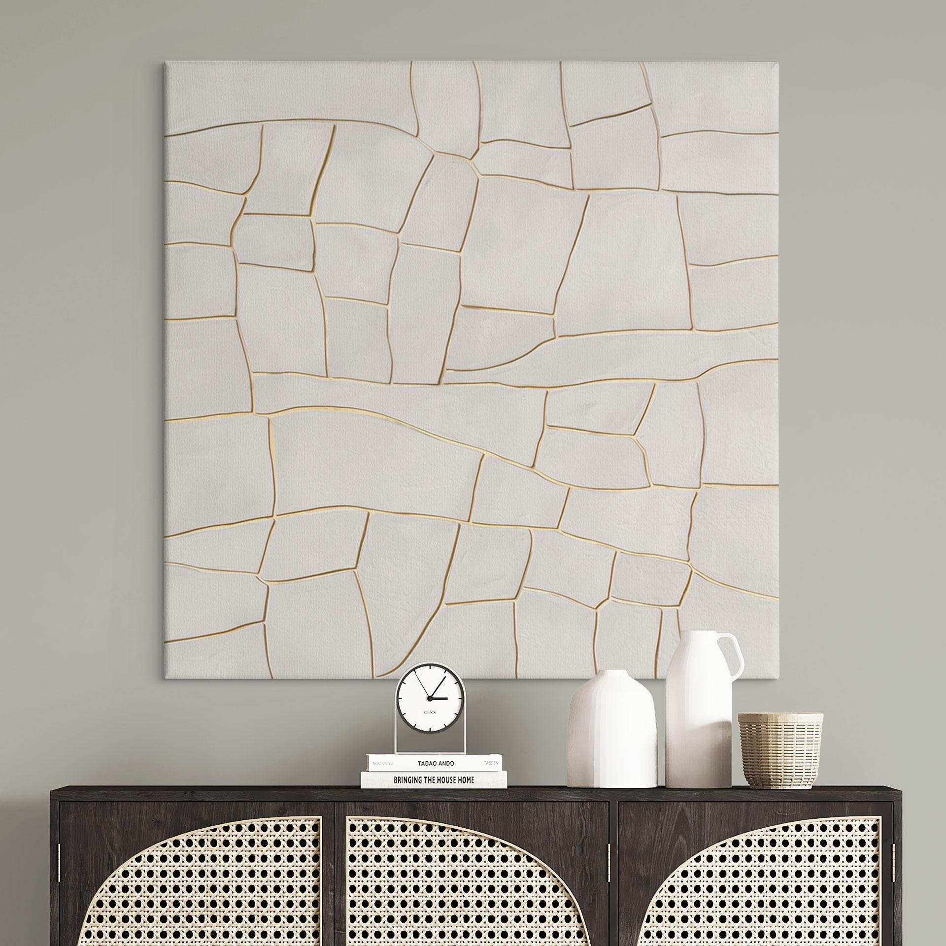 Canvasbillede Abstrakt krakeleret mønster i beige | stenmosaik - Alma - Firkantet