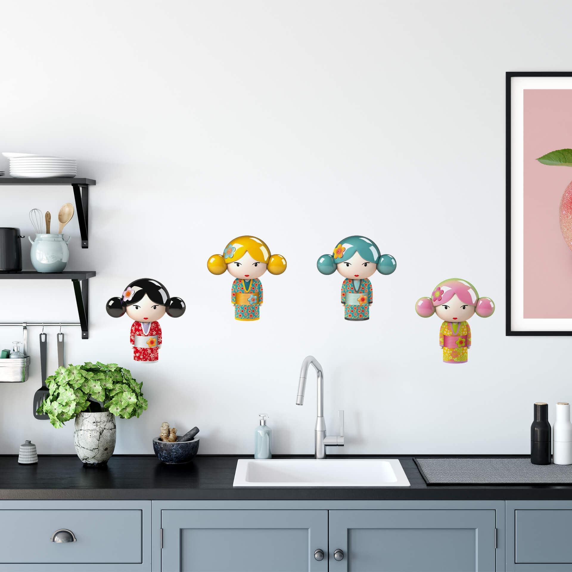 Wallsticker - Michel Agullo - Kokeshifigurer, sæt 03