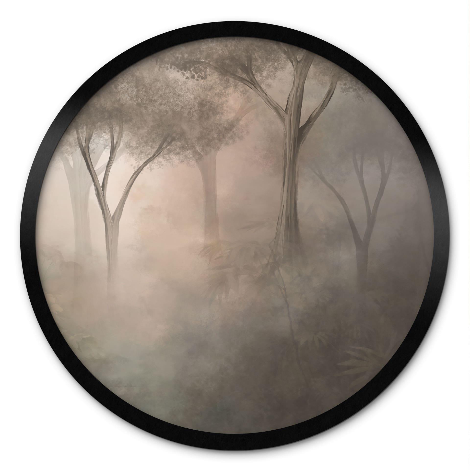 Poster Bosmagie in de ochtendnevel Beige - Ms Tiff - Rond