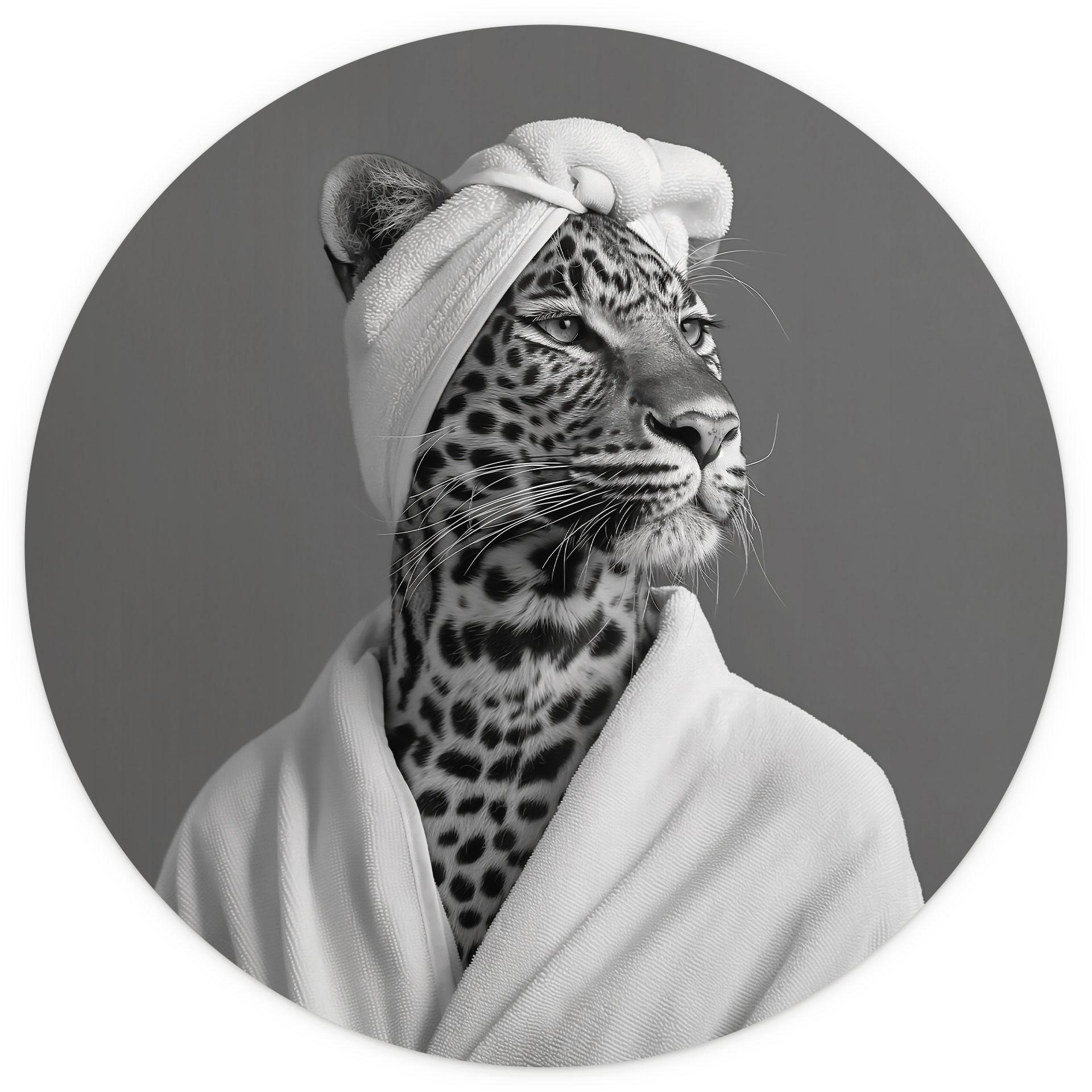 Royale spa time-out met luipaard | zwart-wit dierenbehang - Rahner - Rond - vliesbehang/zelfklevend
