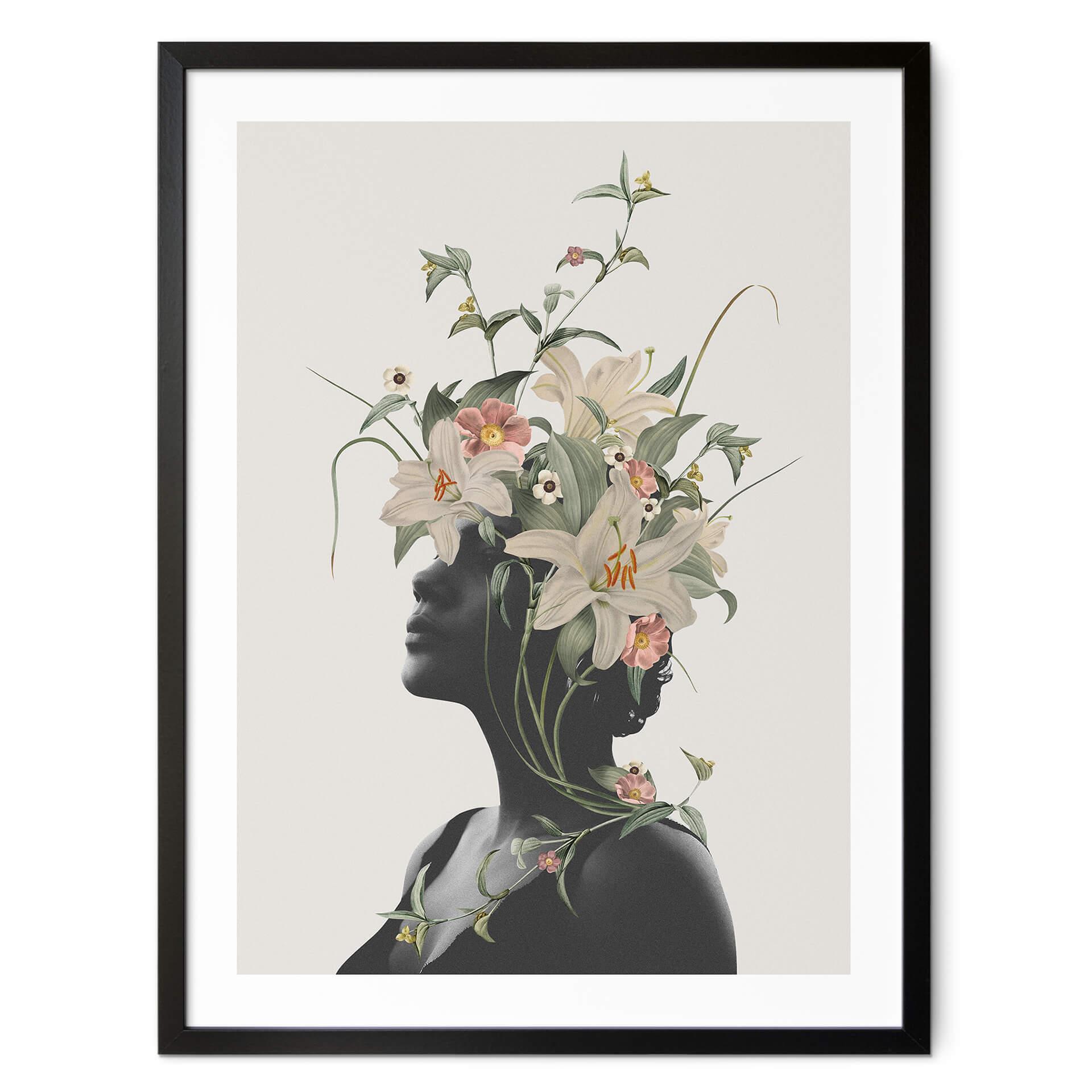 Poster Frida Floral Studio - Silhuett av en kvinna med liljeblommor
