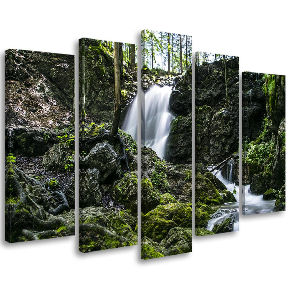 5 stykke lærred Print Vandfald skovklipper