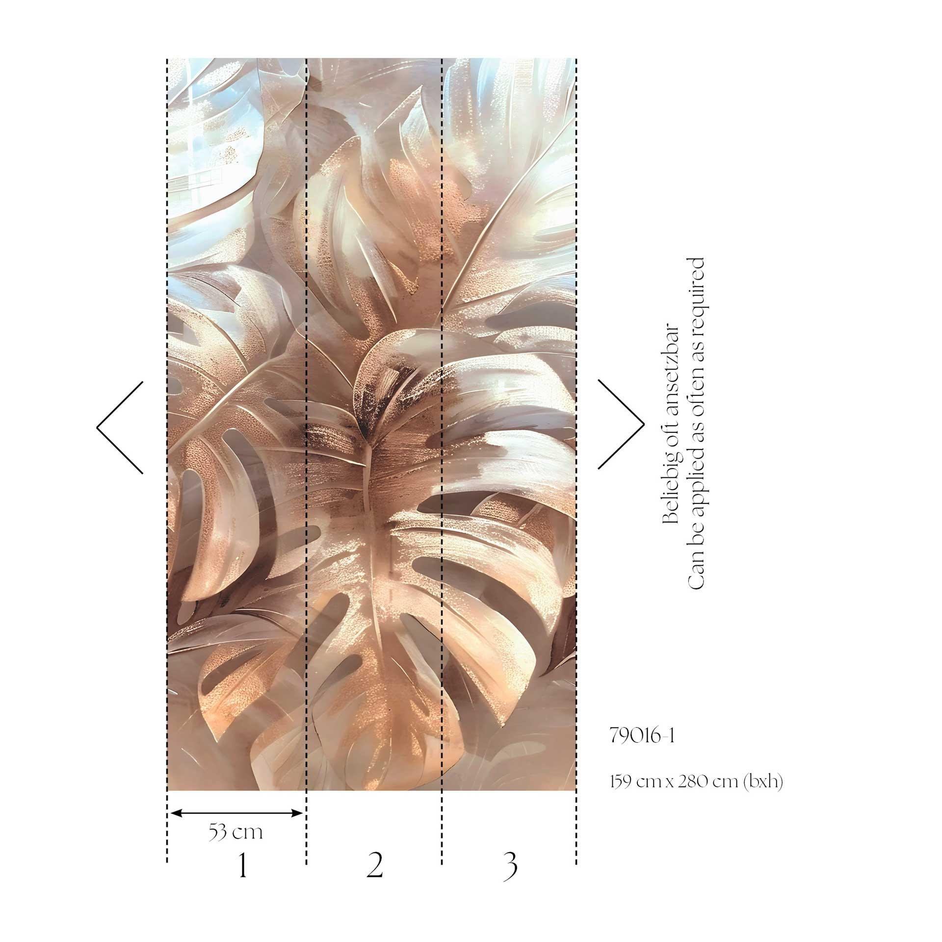 Fotobehang Monsterabladeren Beige Goud - Tropisch design glanzend - uitschuifbaar