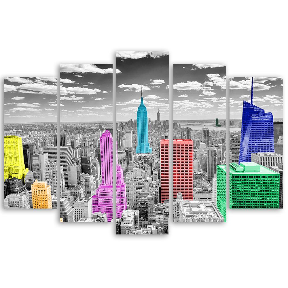 5-delig canvasdruk Kleurrijk panorama van de stad New York