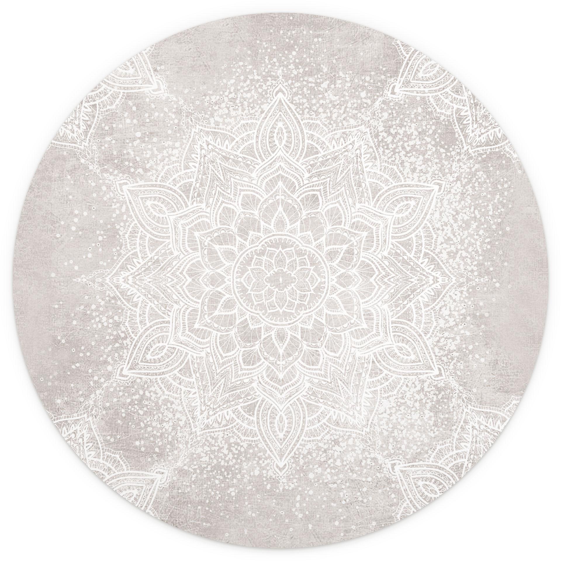 Zachte mandala op grijs-beige Fotobehang - Bloemdecor - Rond - Zelfklevend/niet-geweven