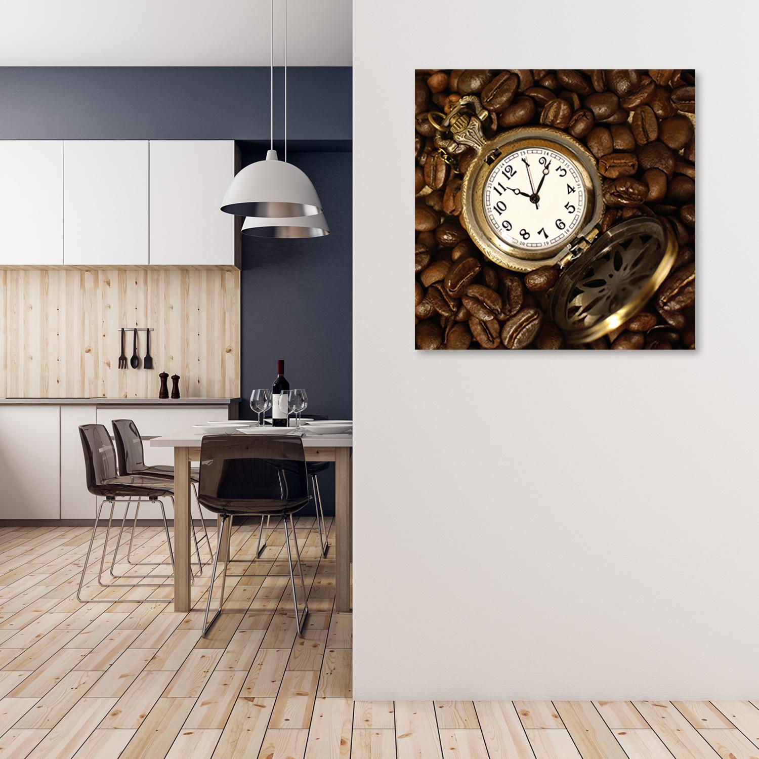 Canvasbillede, kaffebønner og ur