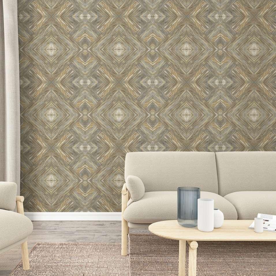Illustrationsmønster tapet beige, grafisk 2,70 x 1,59 m