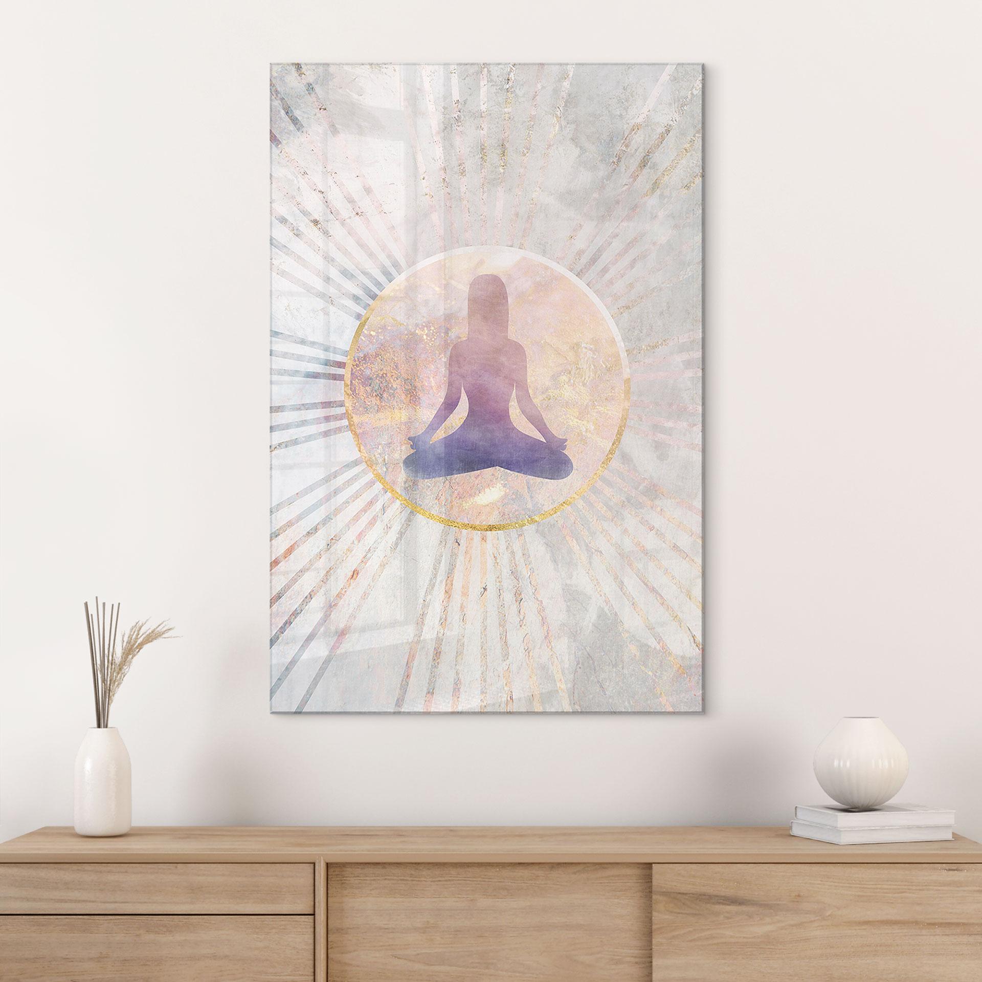 Akrylbillede Lotus position - Meditation i gyldent lys - Manovski
