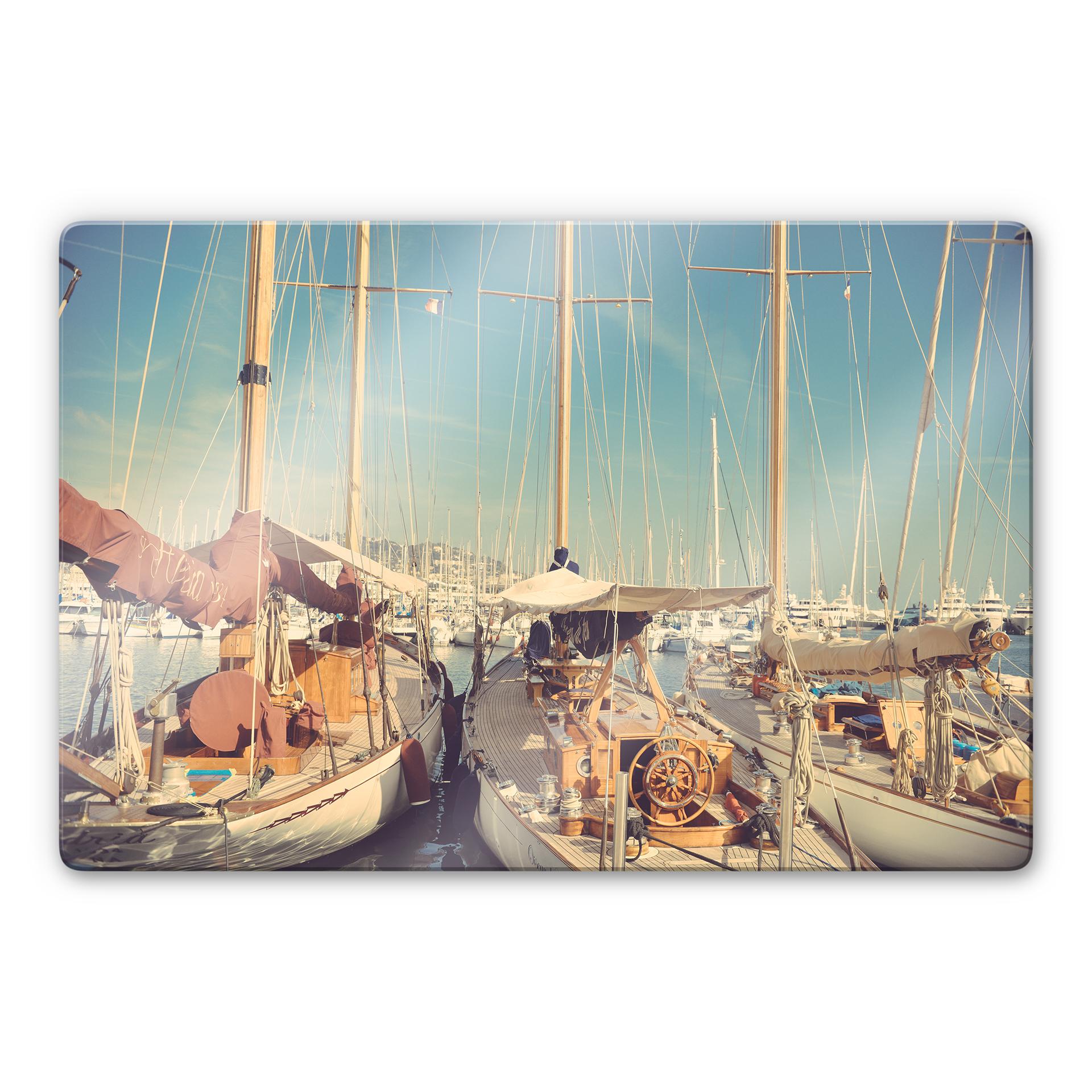 Tableau en verre - Voiliers dans le port