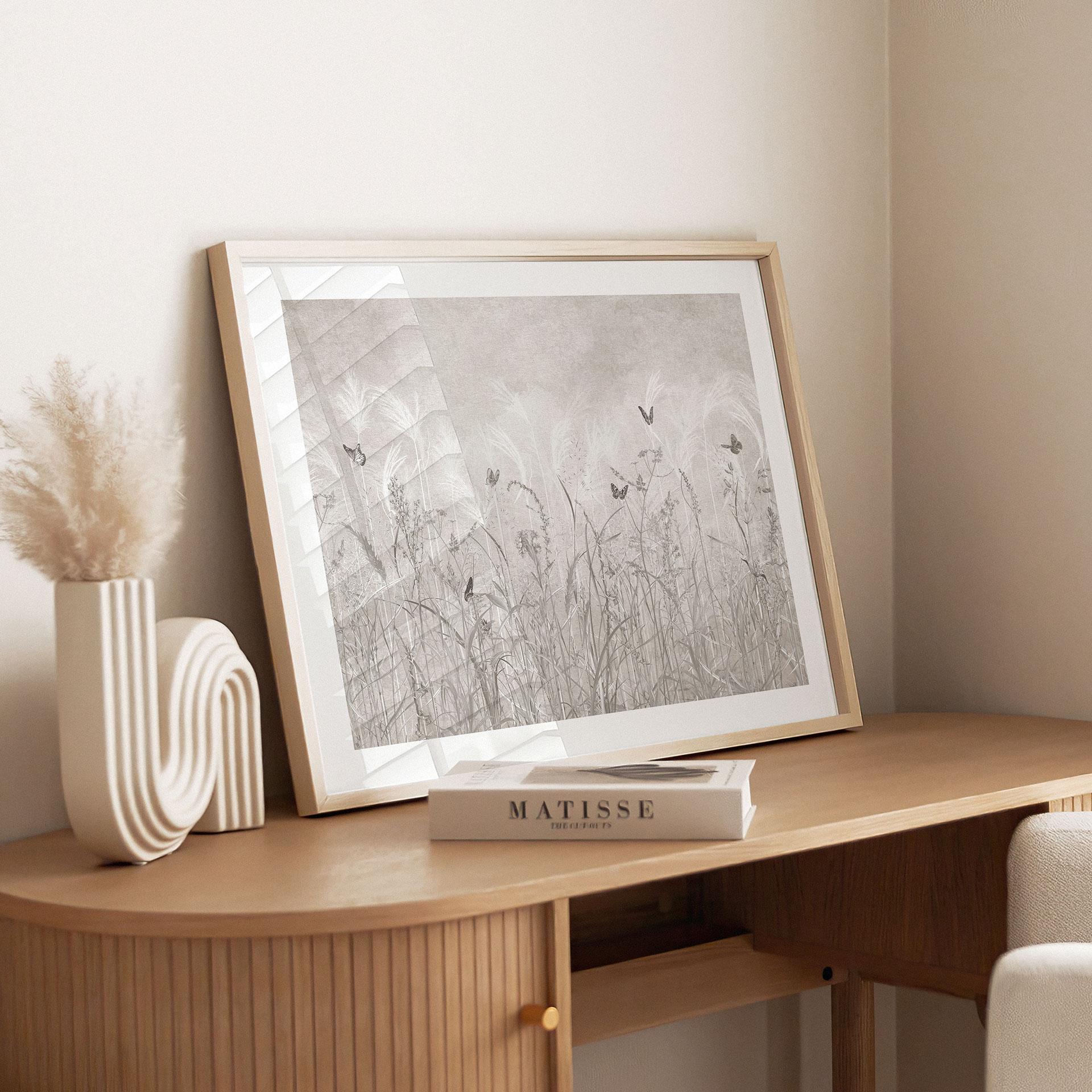 Poster Wildblumenwiese mit Schmetterlingen im skandinavischen Design - Ms Tiff