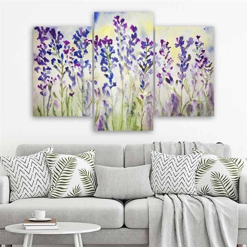 3-delt lærredstryk, markblomster violet