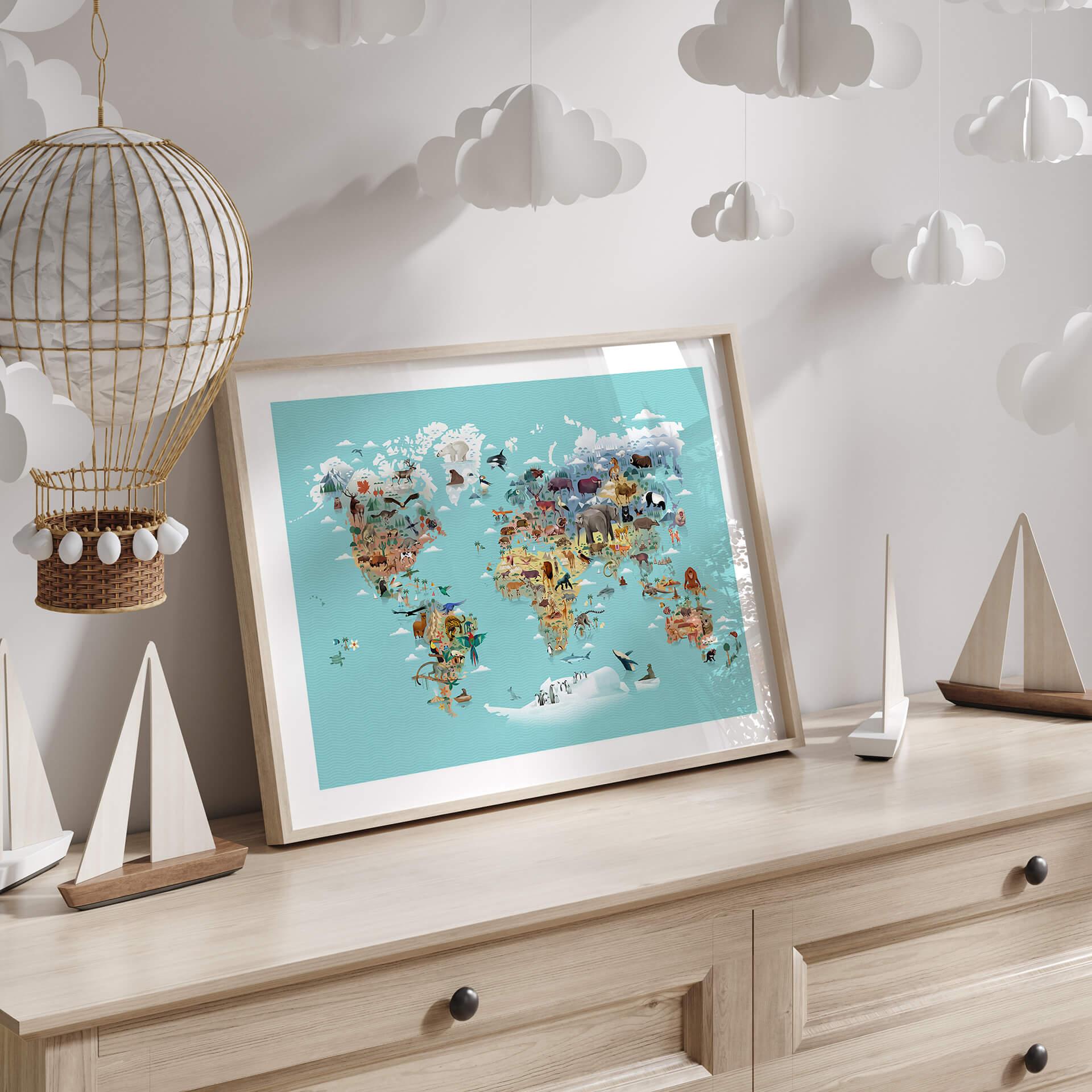 Kinderzimmer Poster World Map - Braun