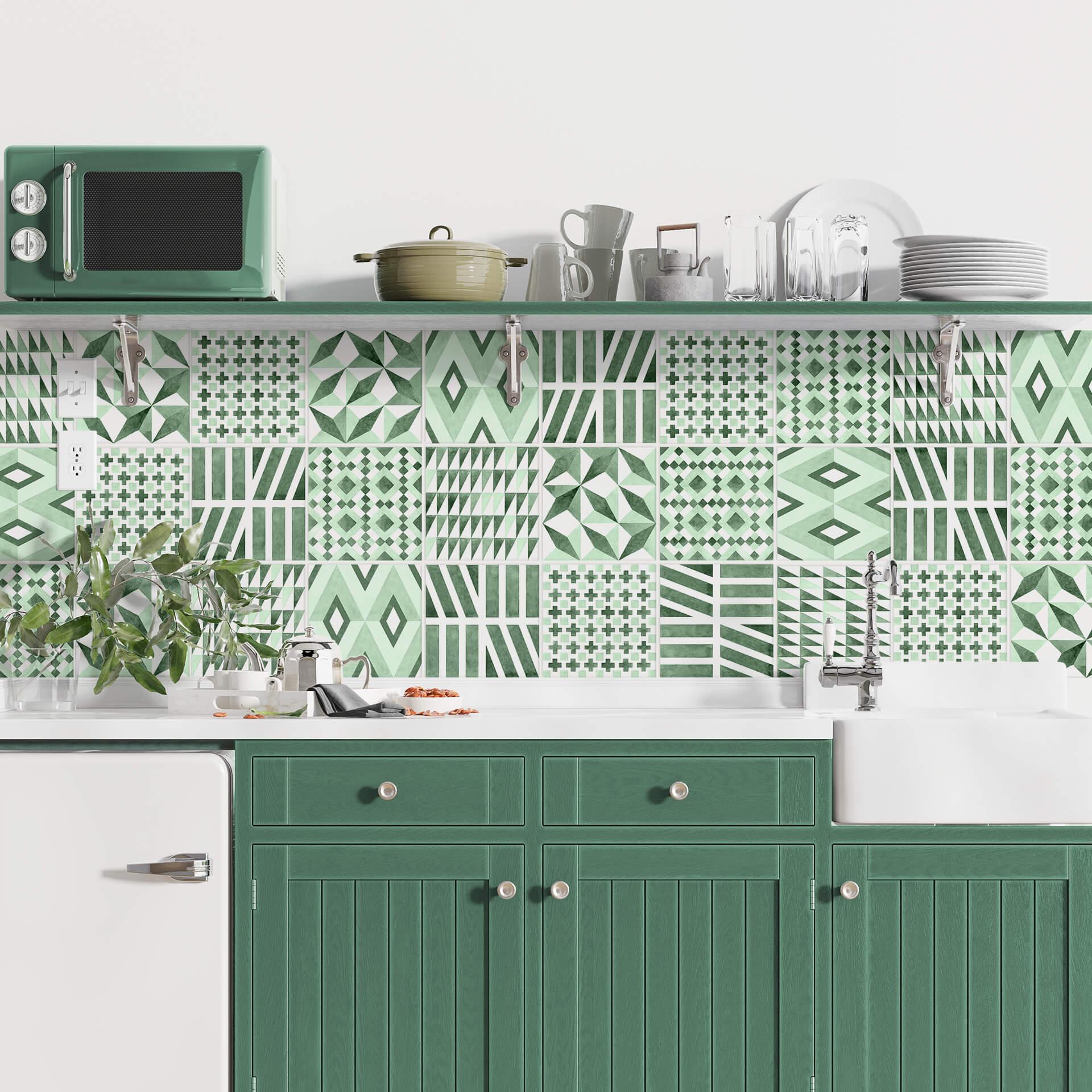 Azulejos Adhesivos Acuarela - Set verde - 12 piezas