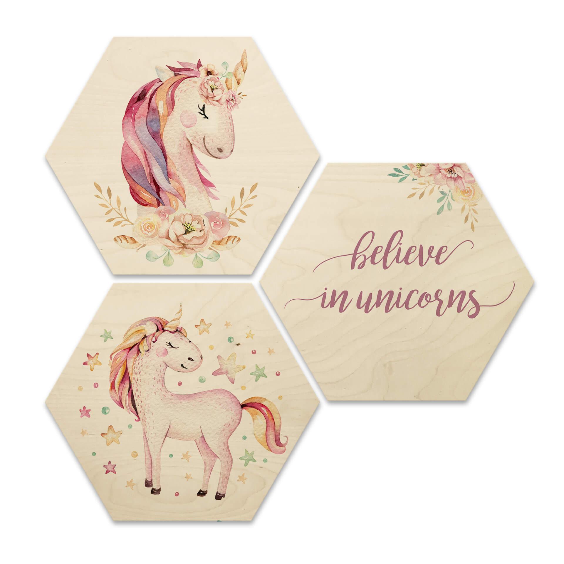 Hexagone - Bois placage bouleau - Kvilis - Believe in Unicorns set de 3