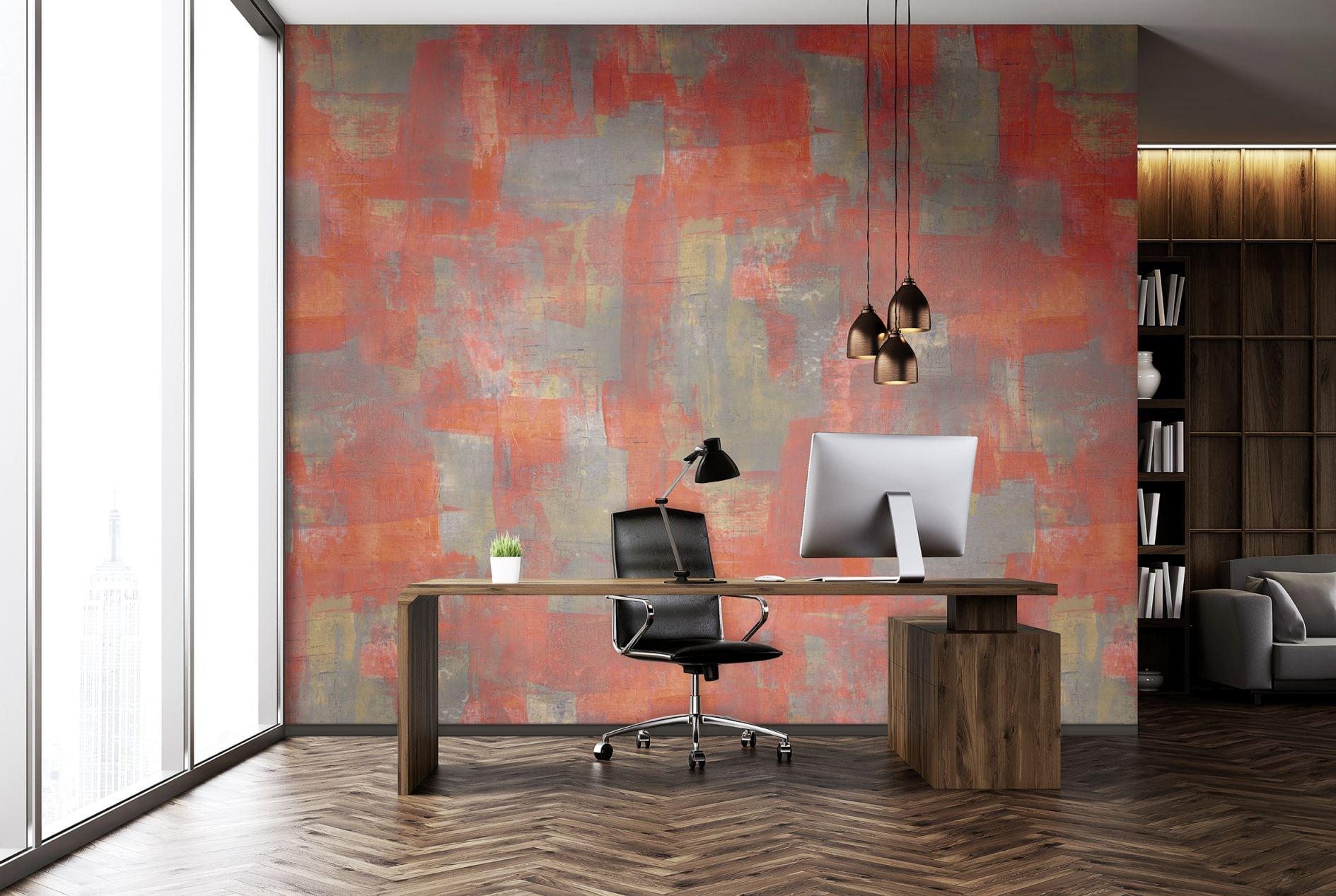 Fotomurale Campos de color abstractos en rojo gris y ocre con textura 2,7 x 2,65 m