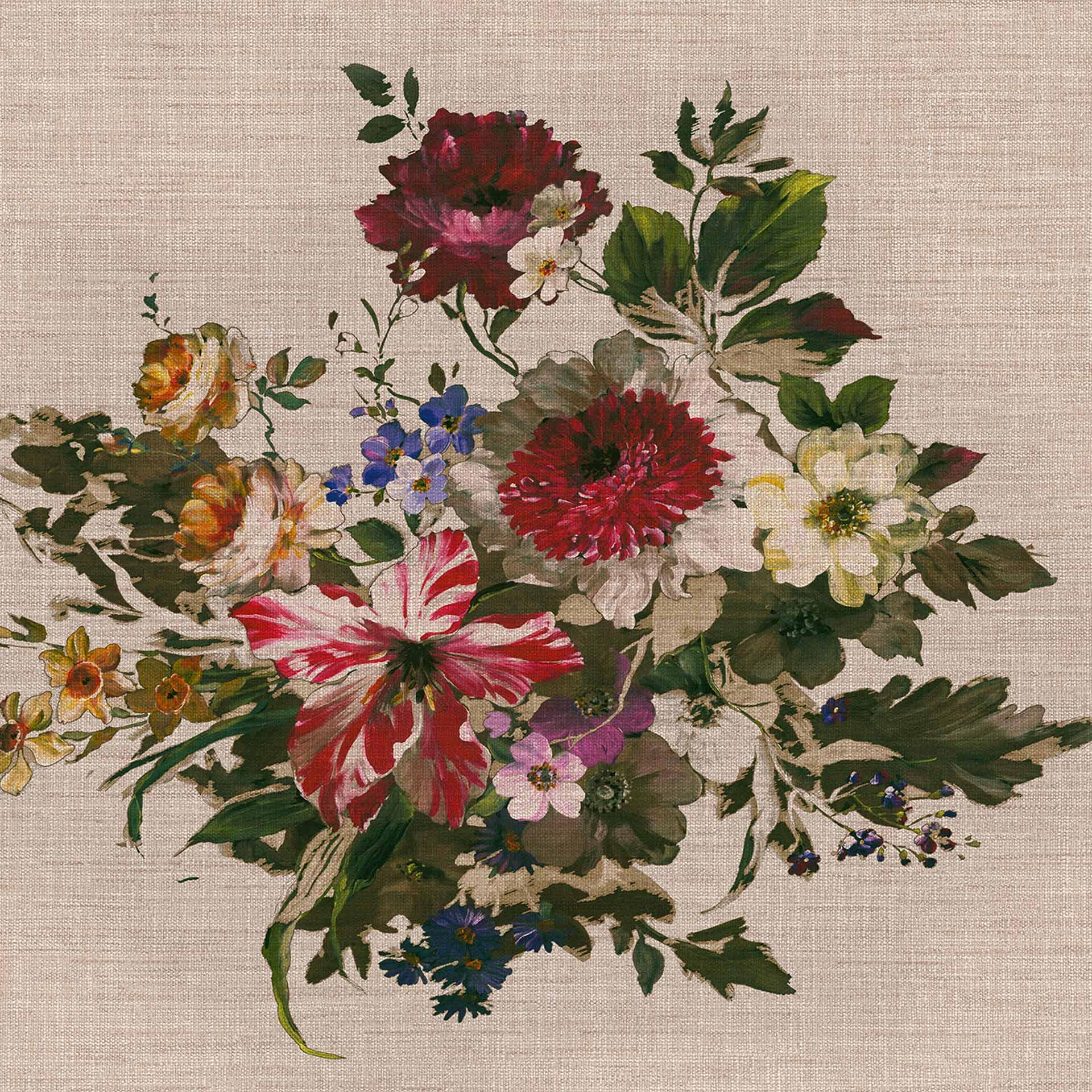 Vintage FlowerPaint behang in beige groen - vliesbehang Designwalls 2 - 2,55 x 3,5 m