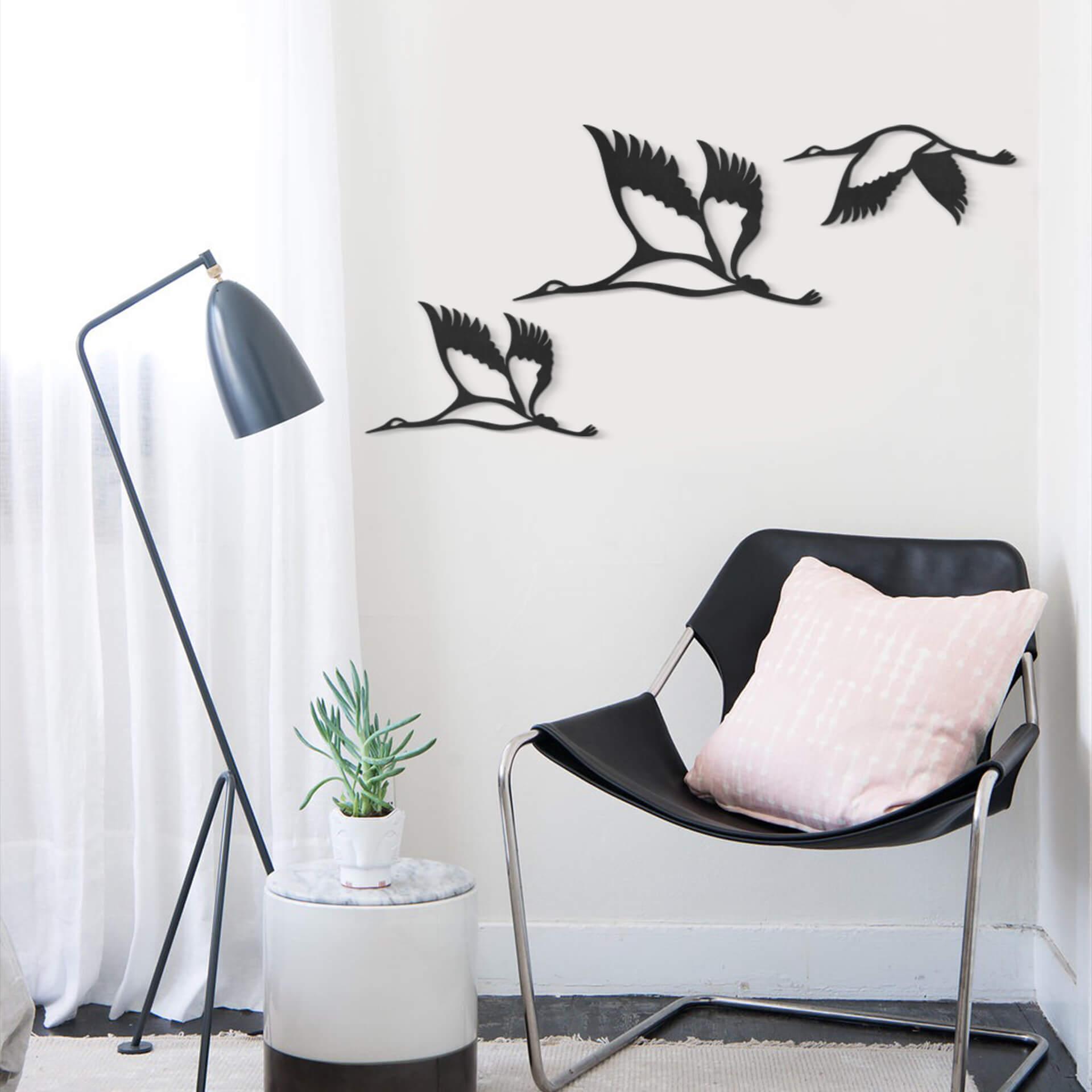 MDF - Decoración en madera grullas bandada de pájaros 02