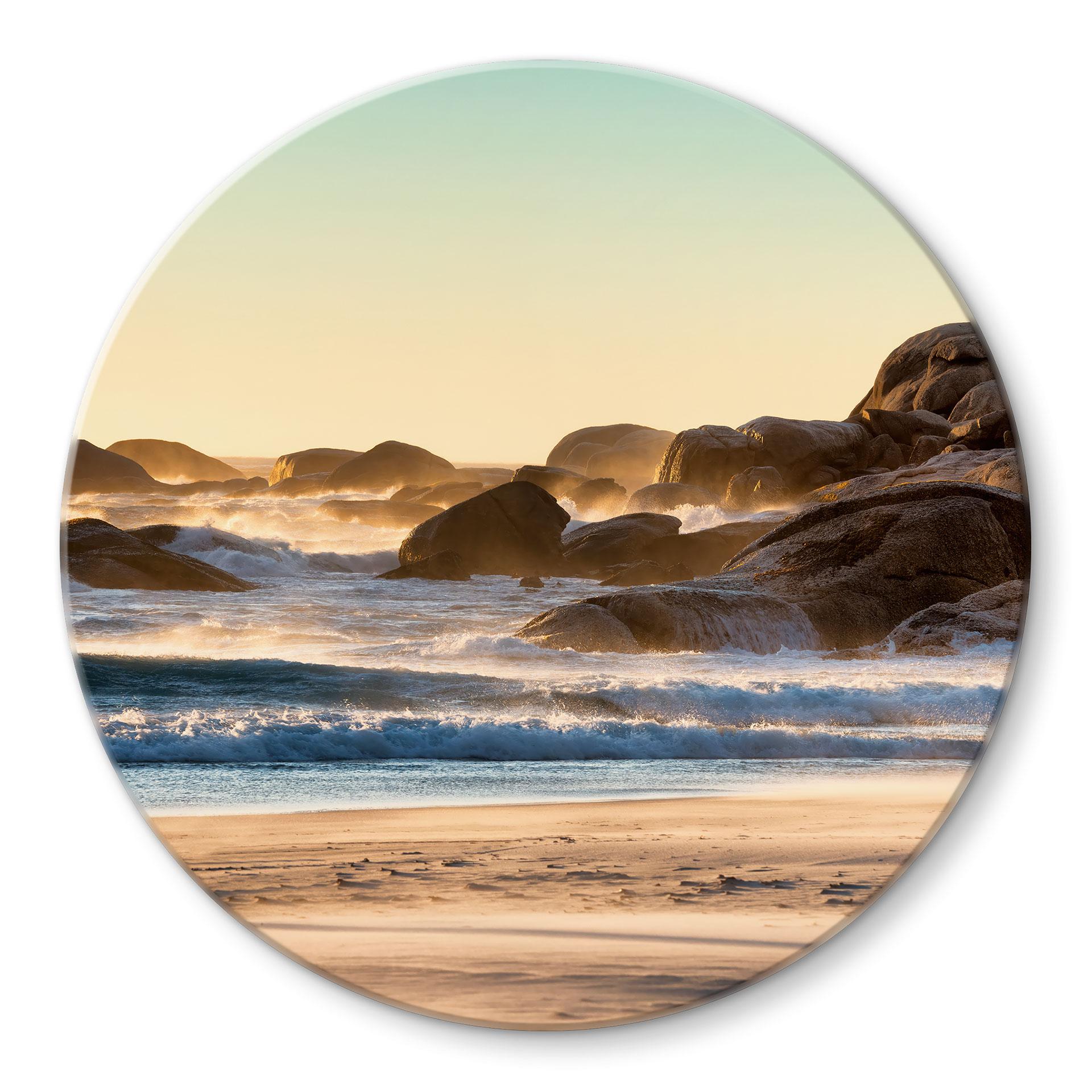 Glasbillede - Strandkyst ved solopgang i Afrika - Hugonnard - Round