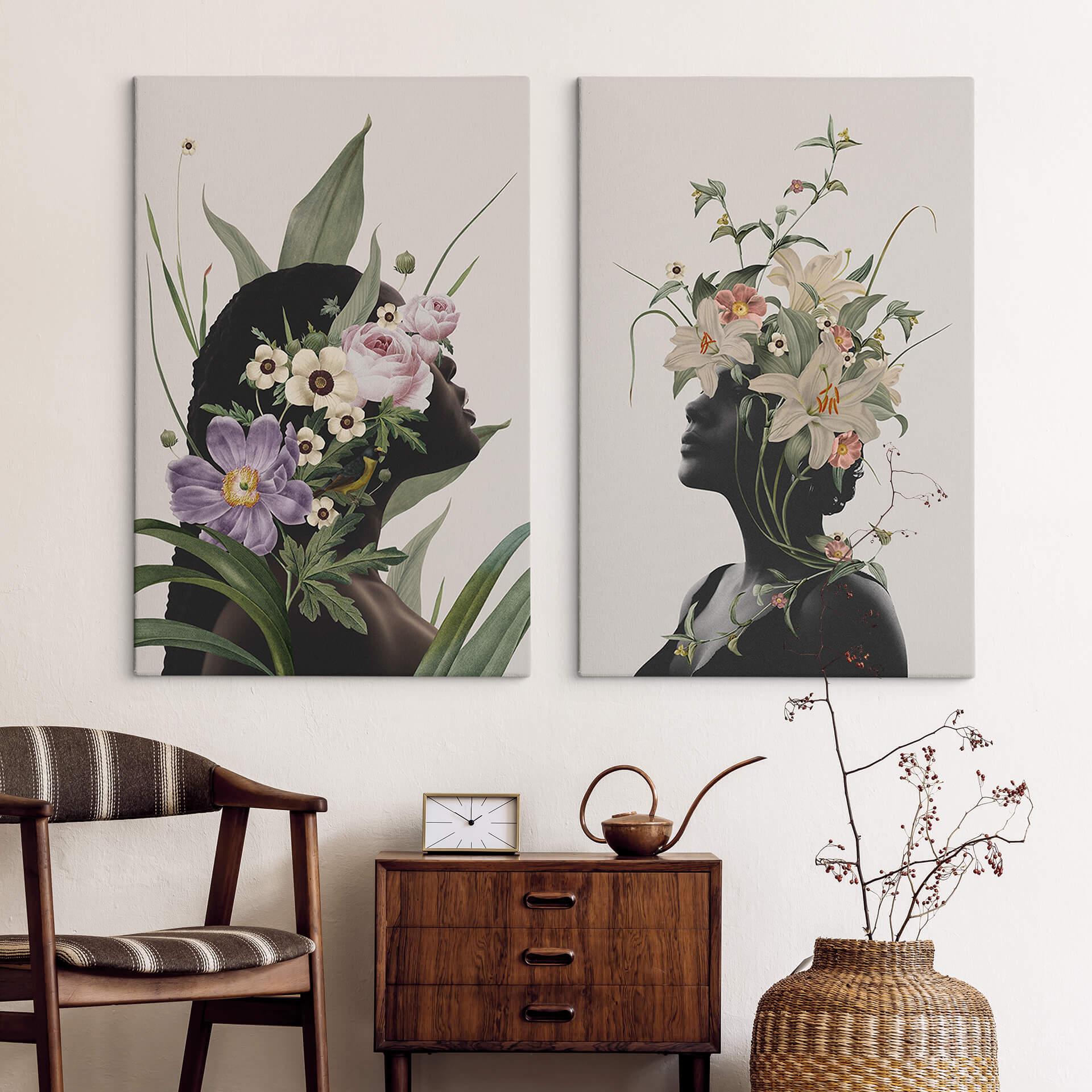Leinwandbild Frida Floral Studio - Frauensilhouette mit Lilienblüten